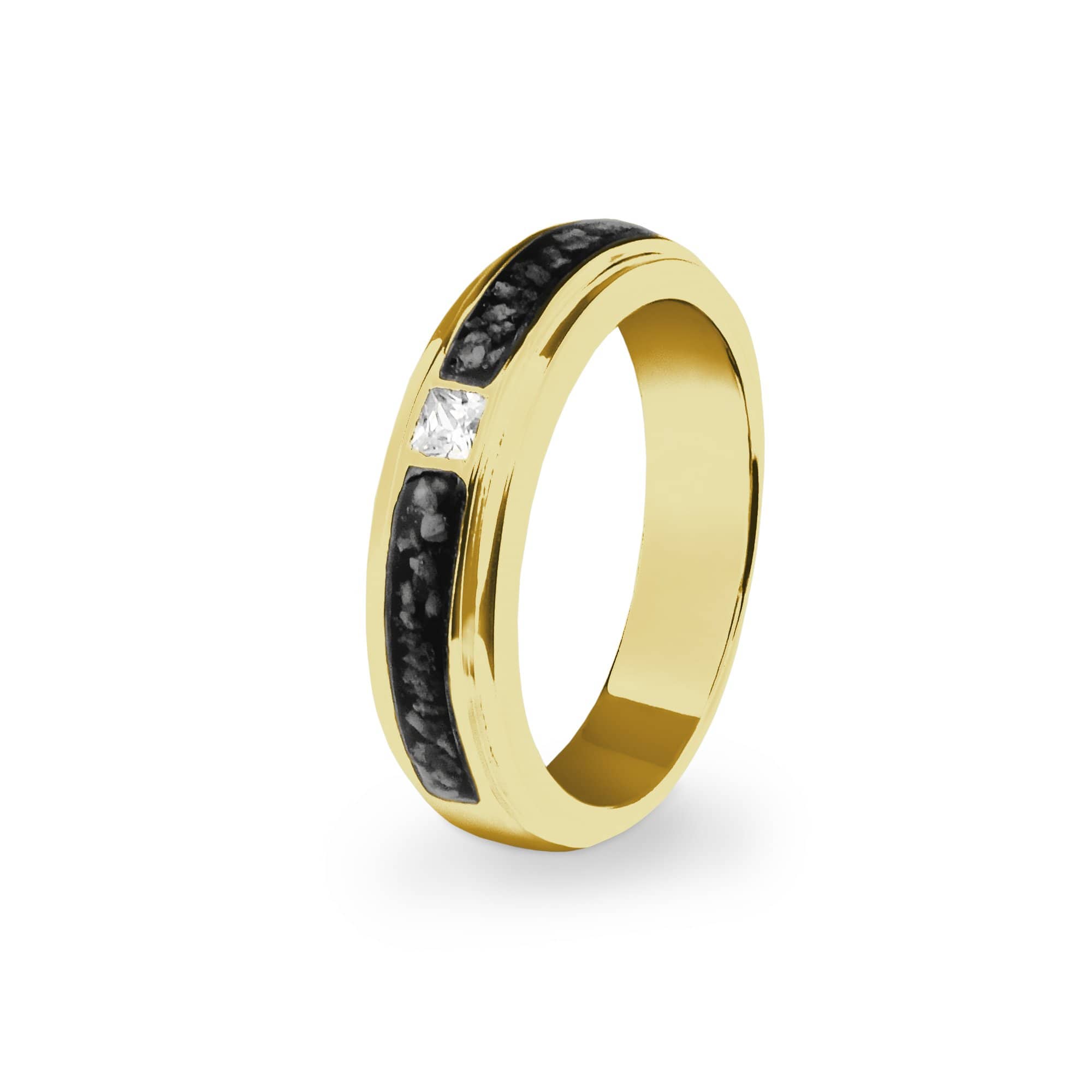 EverWith Unisex Remembrance Memorial Ashes Ring with Fine Crystal 9k Yellow Gold Black