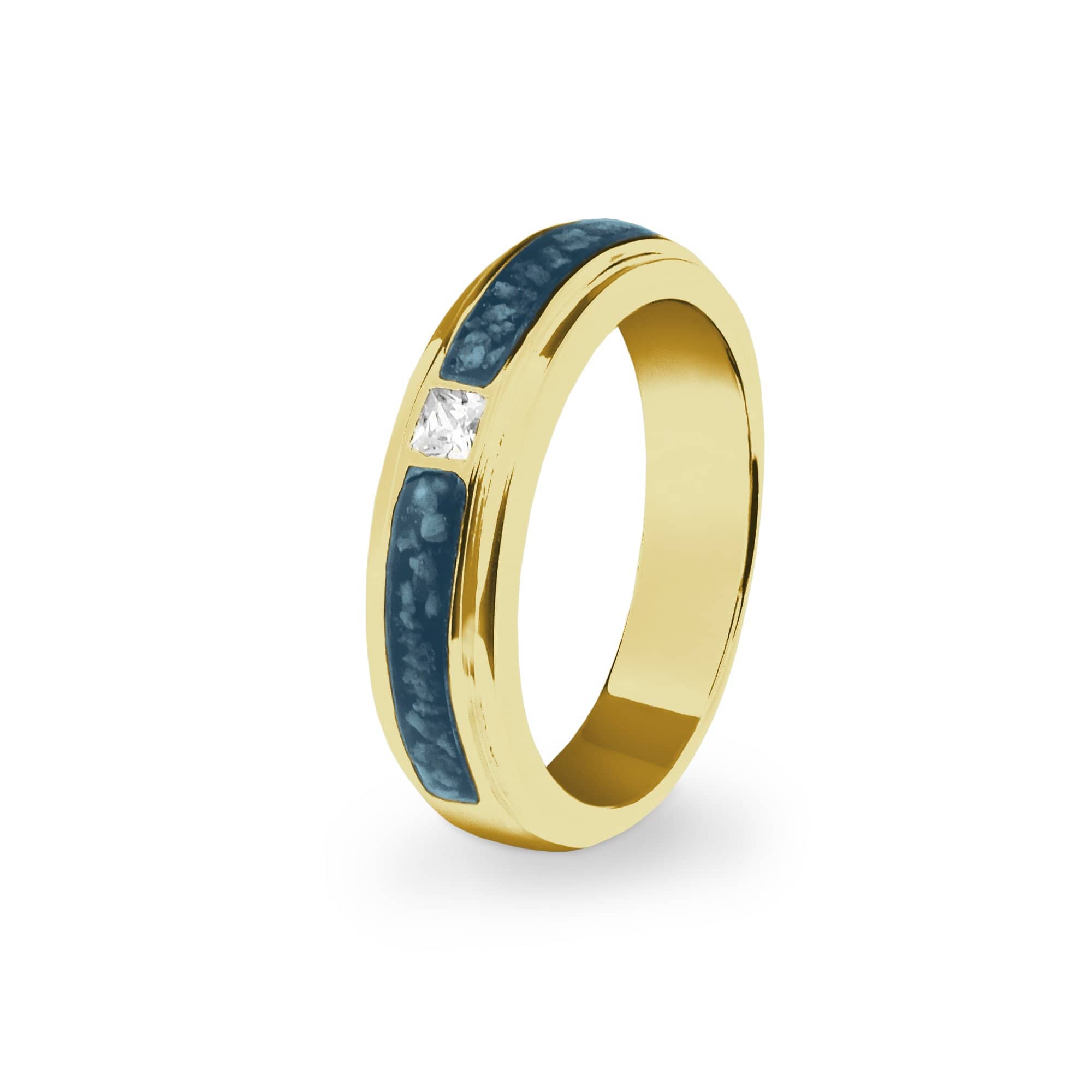 EverWith Unisex Remembrance Memorial Ashes Ring with Fine Crystal 9k Yellow Gold Blue