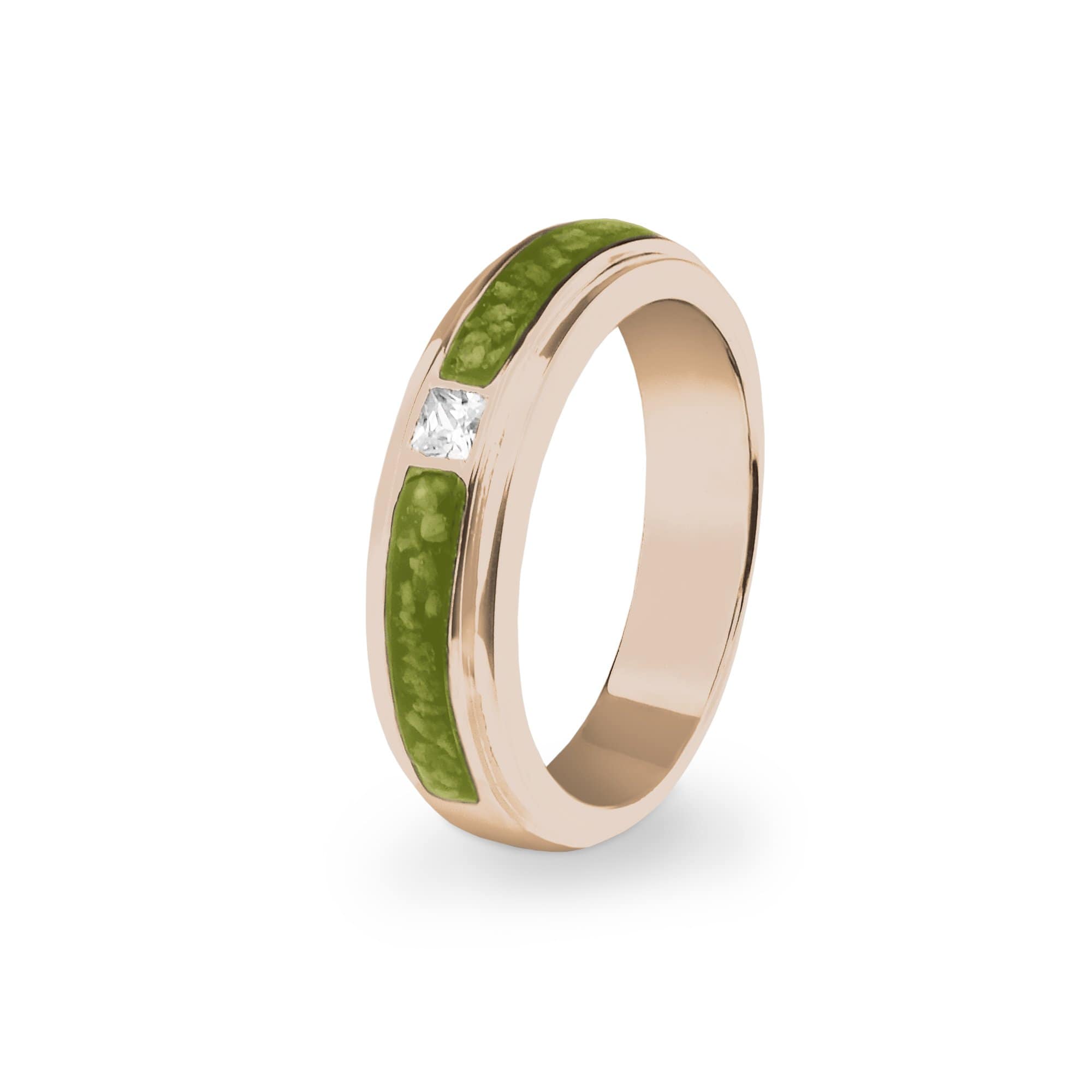 EverWith Unisex Remembrance Memorial Ashes Ring with Fine Crystal 9k Rose Gold Green