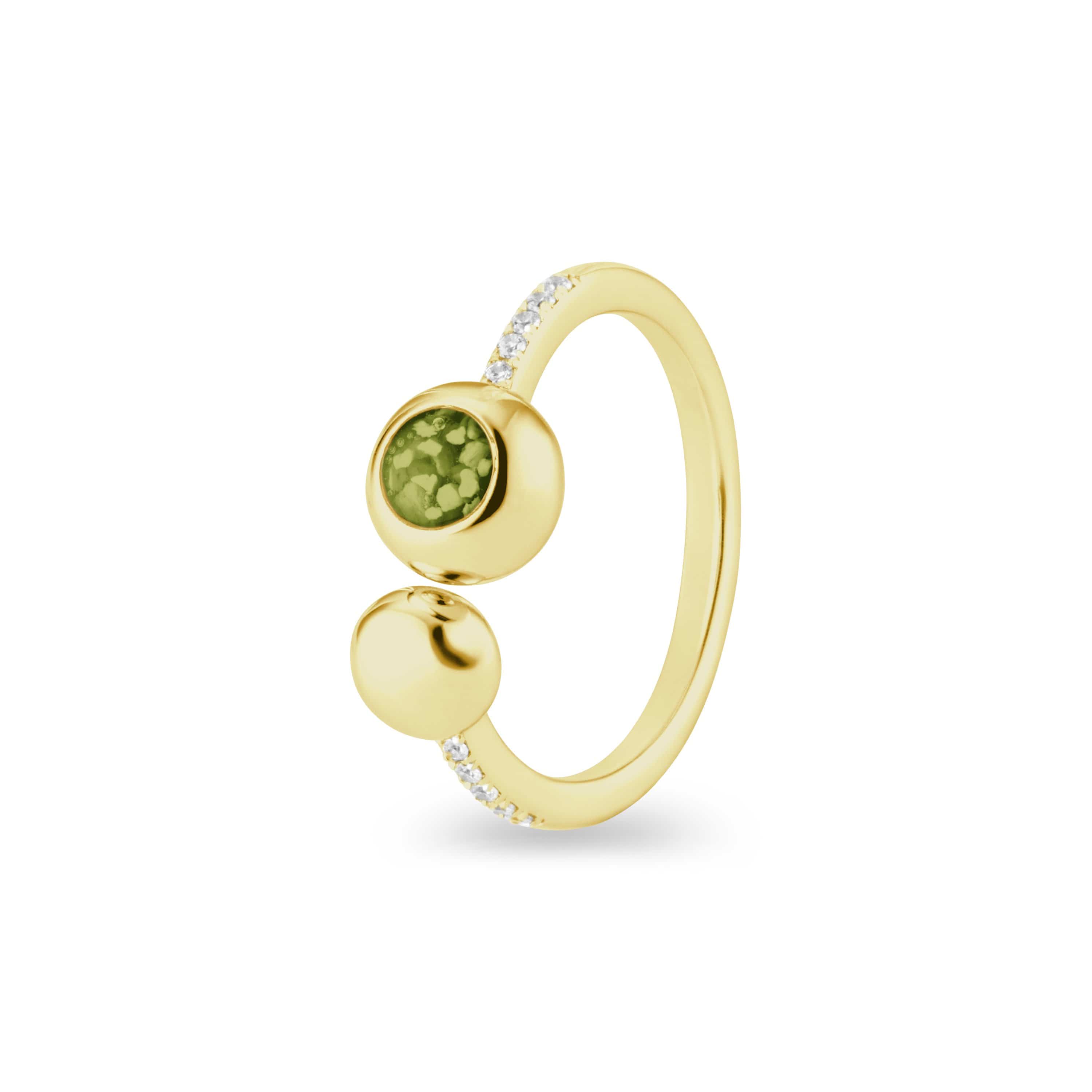 EverWith Ladies Rondure Array and Sphere Memorial Ashes Ring 9k Yellow Gold Green