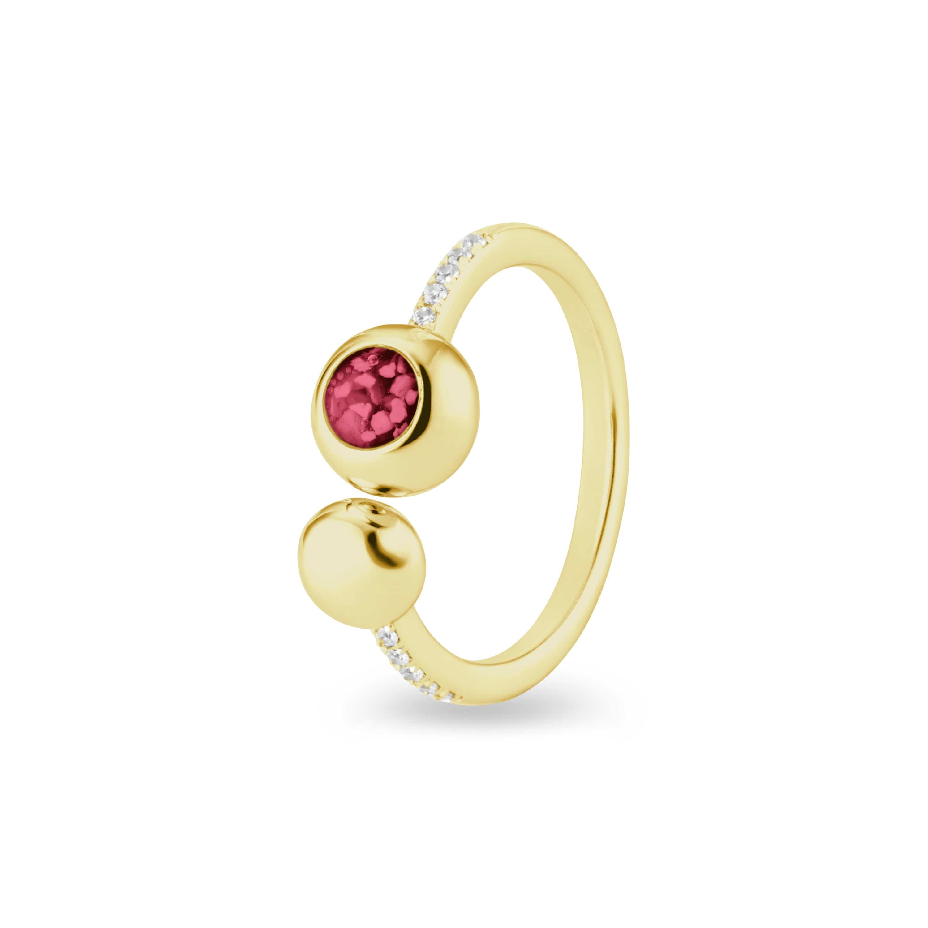 EverWith Ladies Rondure Array and Sphere Memorial Ashes Ring 9k Yellow Gold Red