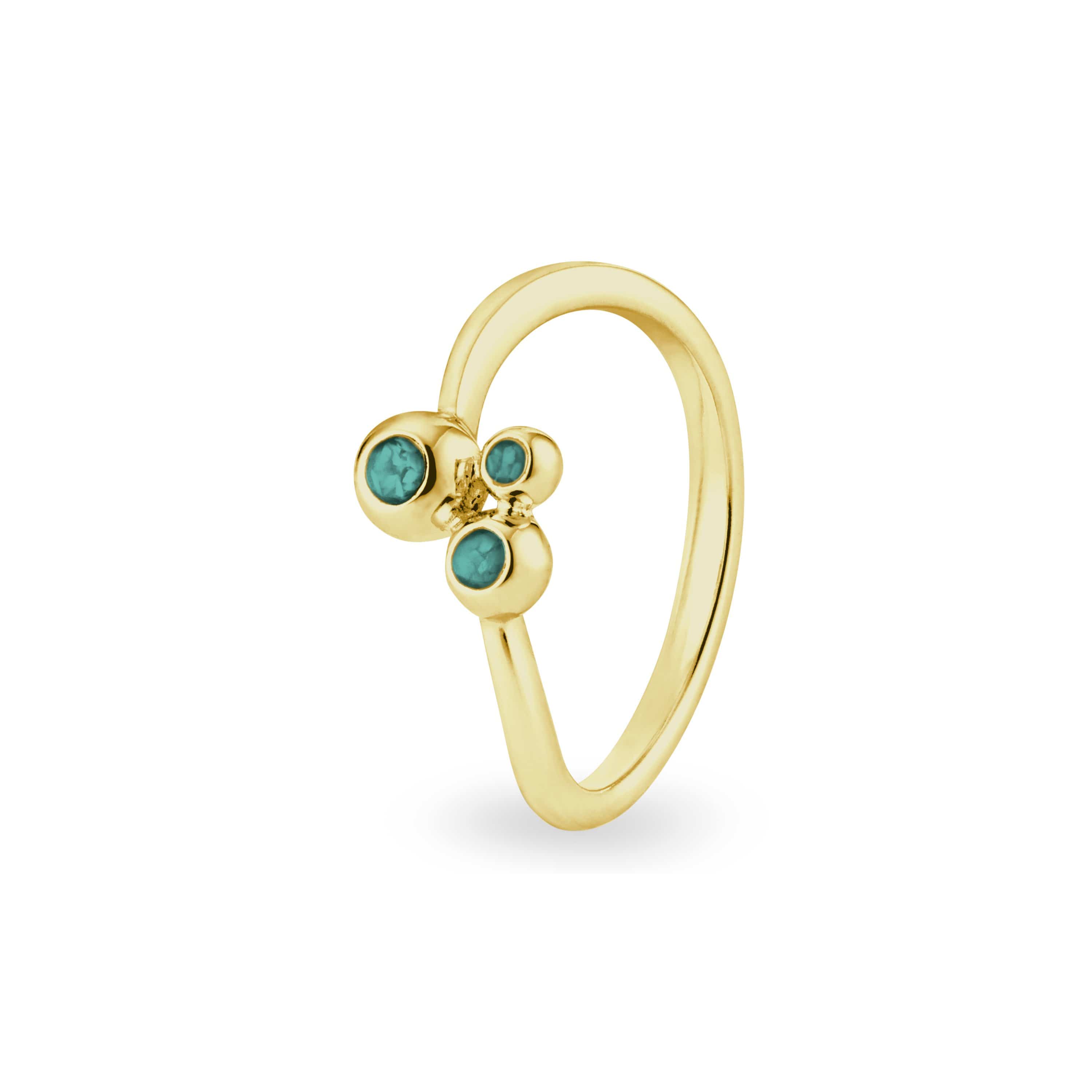 EverWith Ladies Rondure Array Triple Memorial Ashes Ring 9k Yellow Gold Aqua