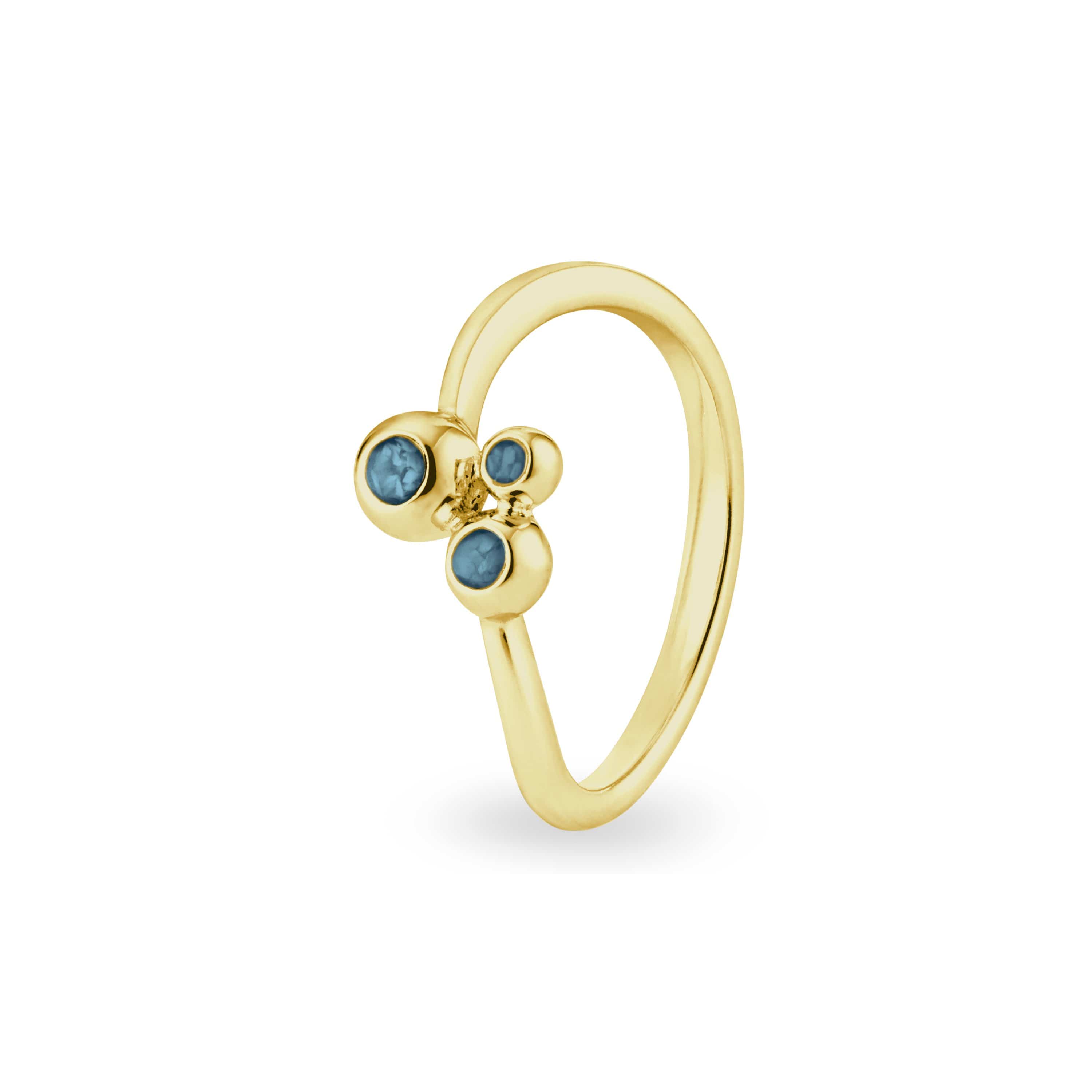EverWith Ladies Rondure Array Triple Memorial Ashes Ring 9k Yellow Gold Blue