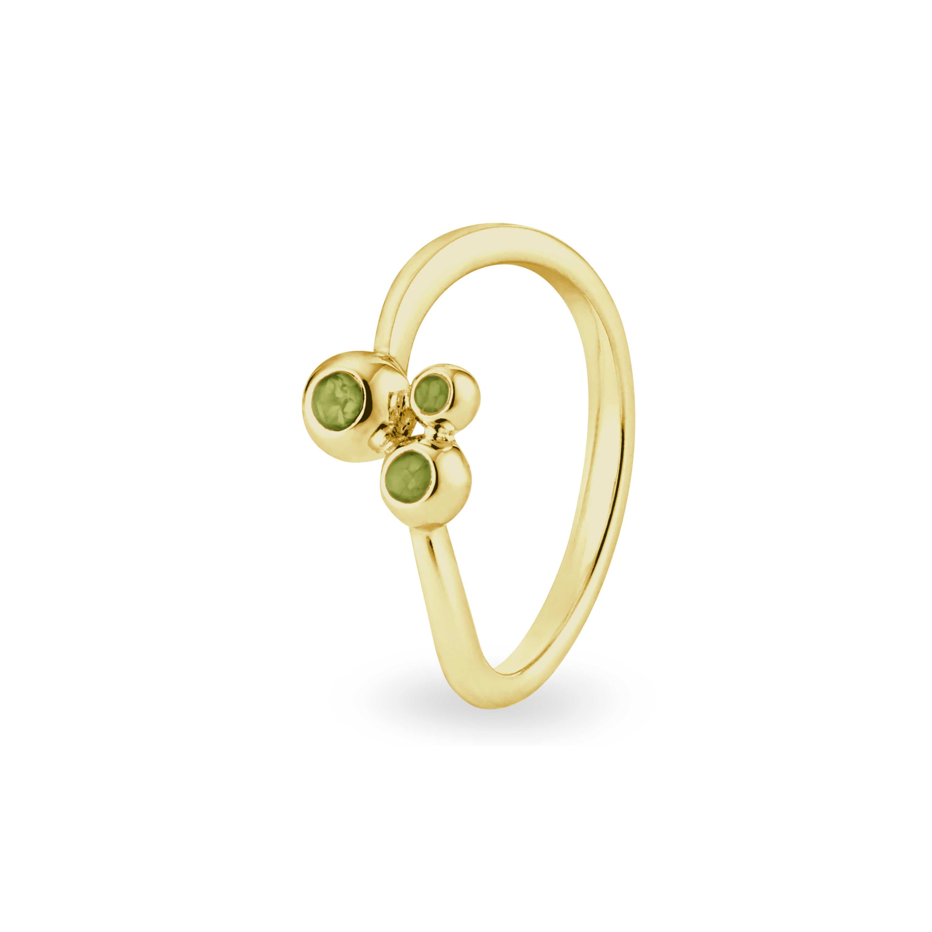 EverWith Ladies Rondure Array Triple Memorial Ashes Ring 9k Yellow Gold Green