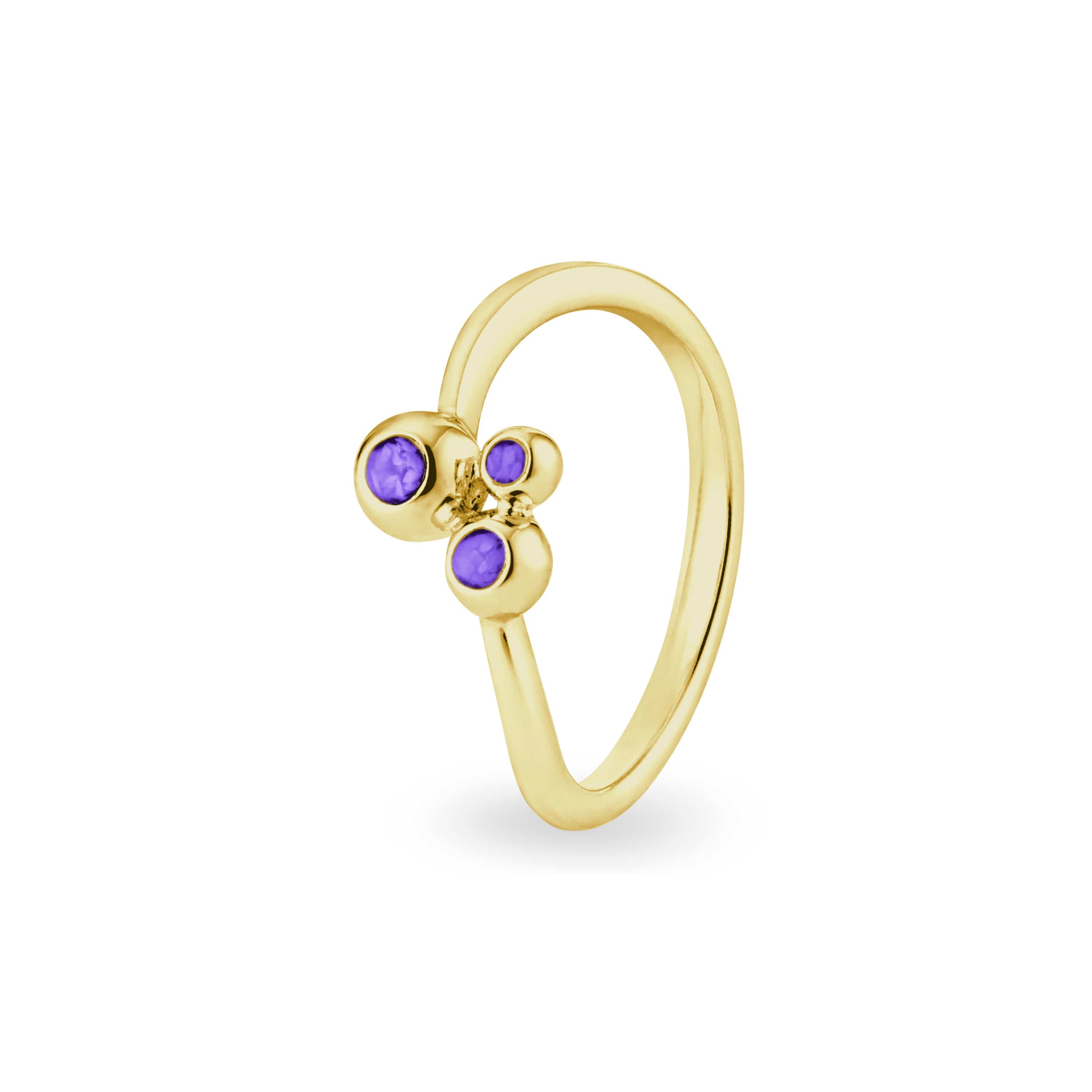 EverWith Ladies Rondure Array Triple Memorial Ashes Ring 9k Yellow Gold Purple