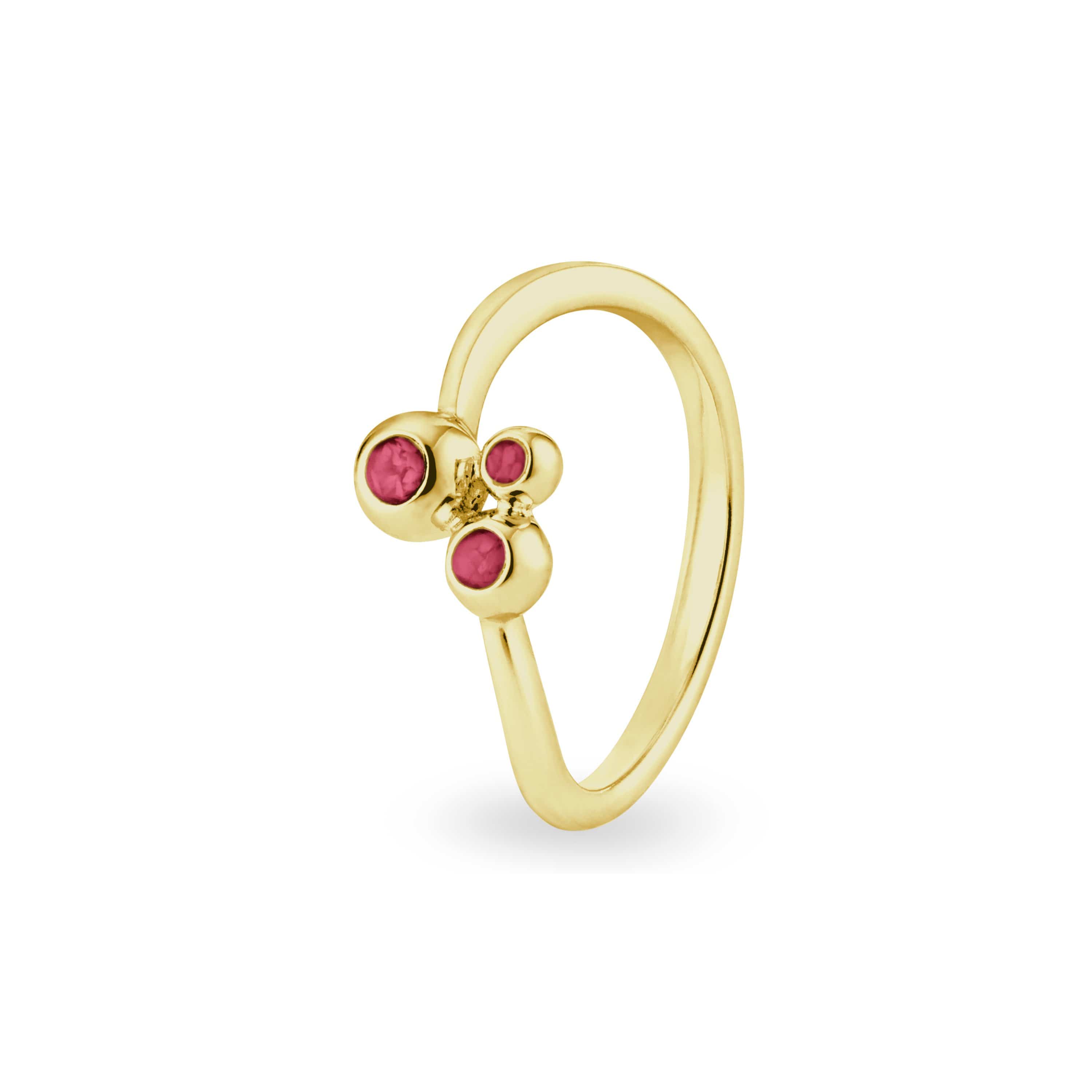 EverWith Ladies Rondure Array Triple Memorial Ashes Ring 9k Yellow Gold Red