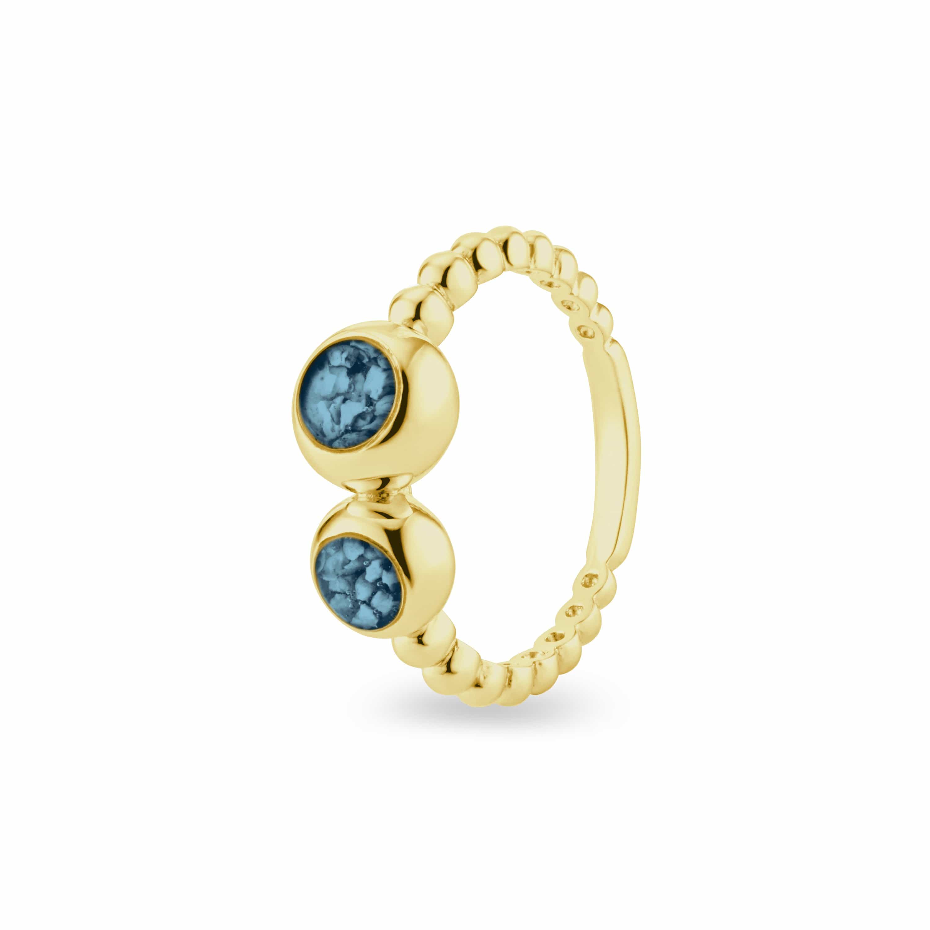 EverWith Ladies Rondure Double Array Bubble Band Memorial Ashes Ring 9k Yellow Gold Blue