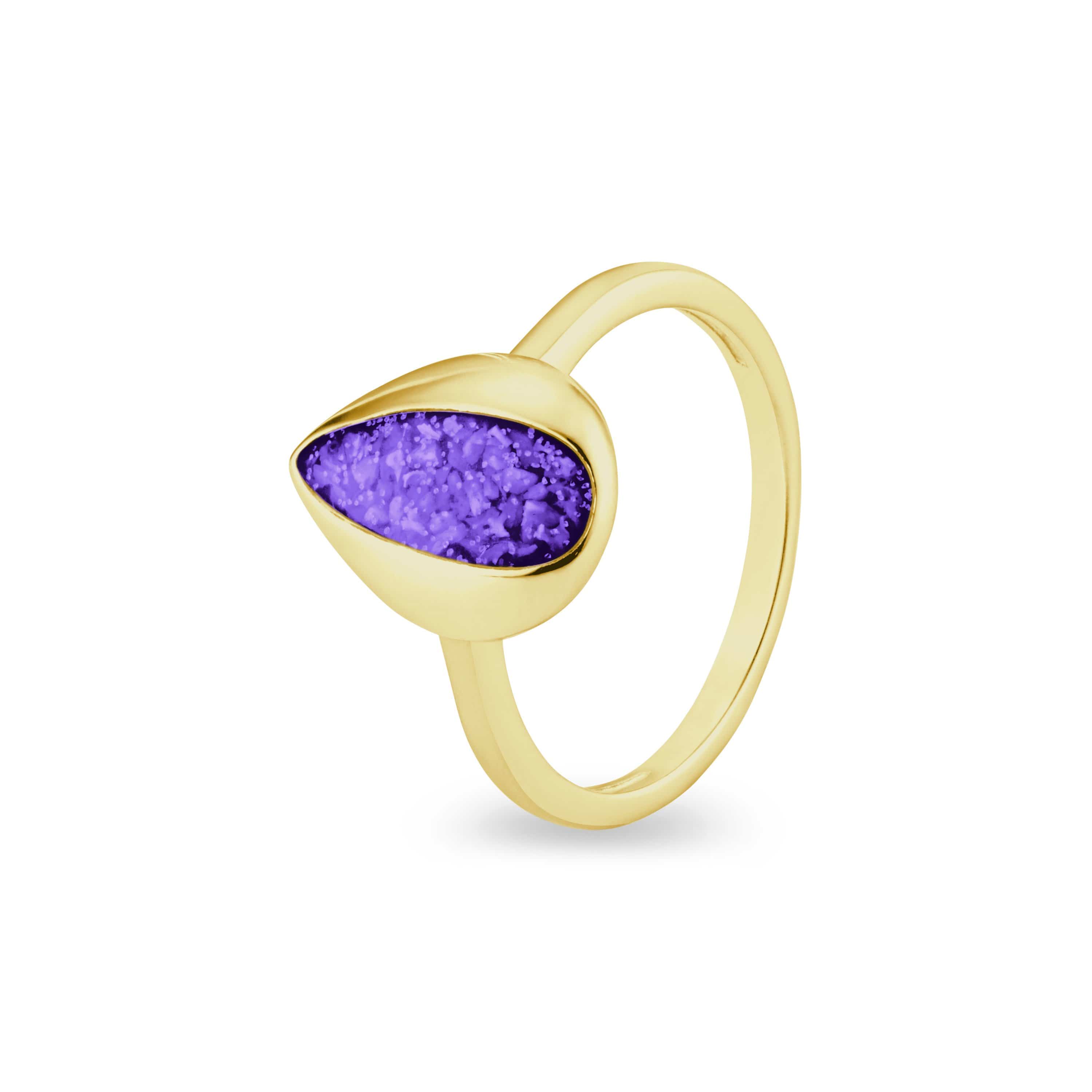 EverWith Ladies Rondure Teardrop Memorial Ashes Ring 9k Yellow Gold Purple