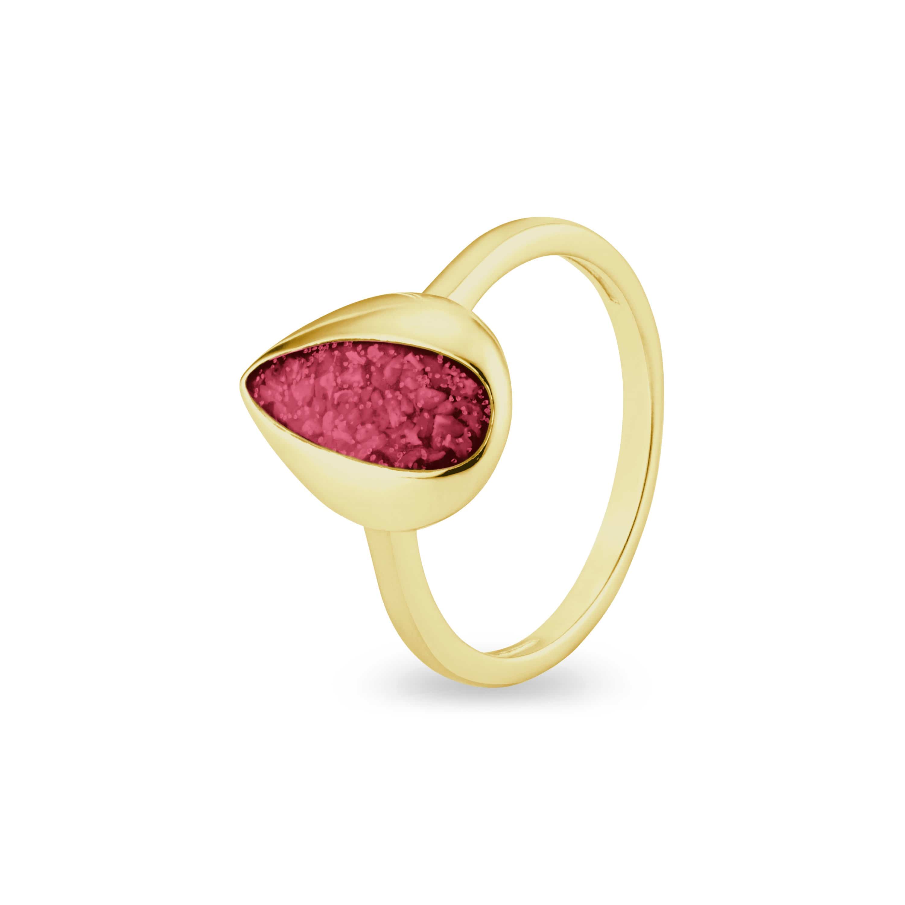 EverWith Ladies Rondure Teardrop Memorial Ashes Ring 9k Yellow Gold Red