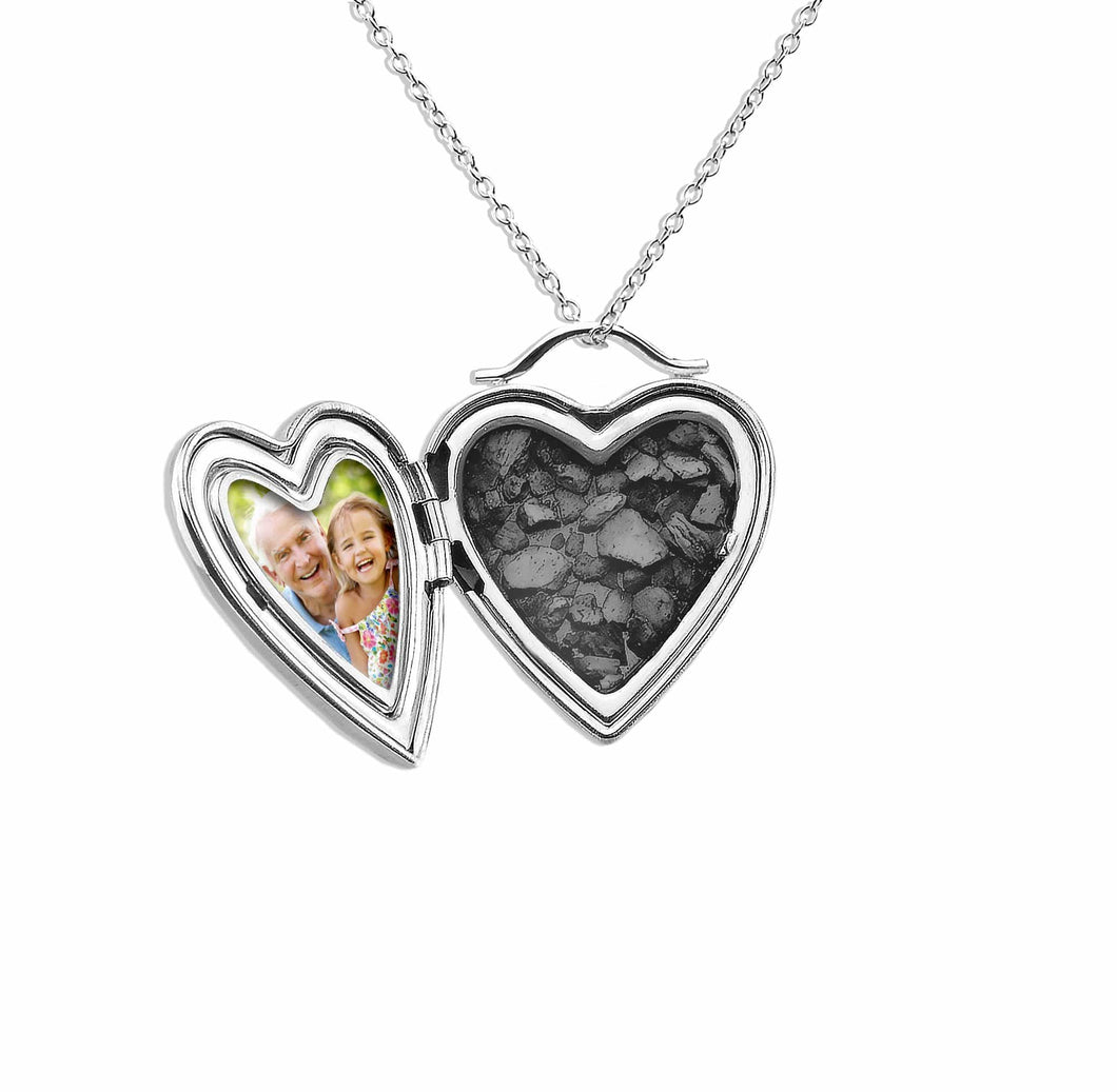 EverWith Shining Star Heart Shaped Sterling Silver Memorial Ashes Locket