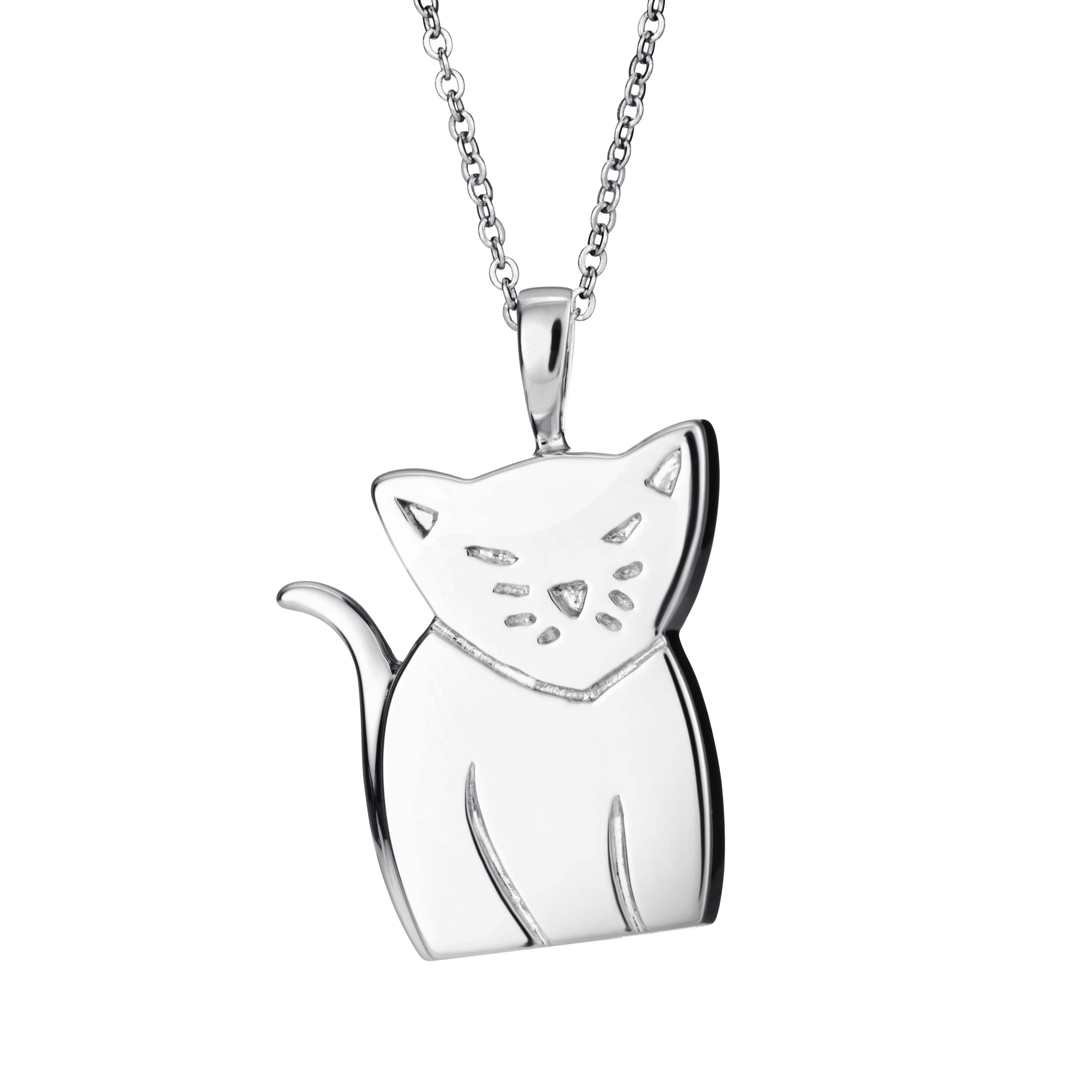 EverWith Self-fill Cat Memorial Ashes Pendant 9k White Gold Fill
