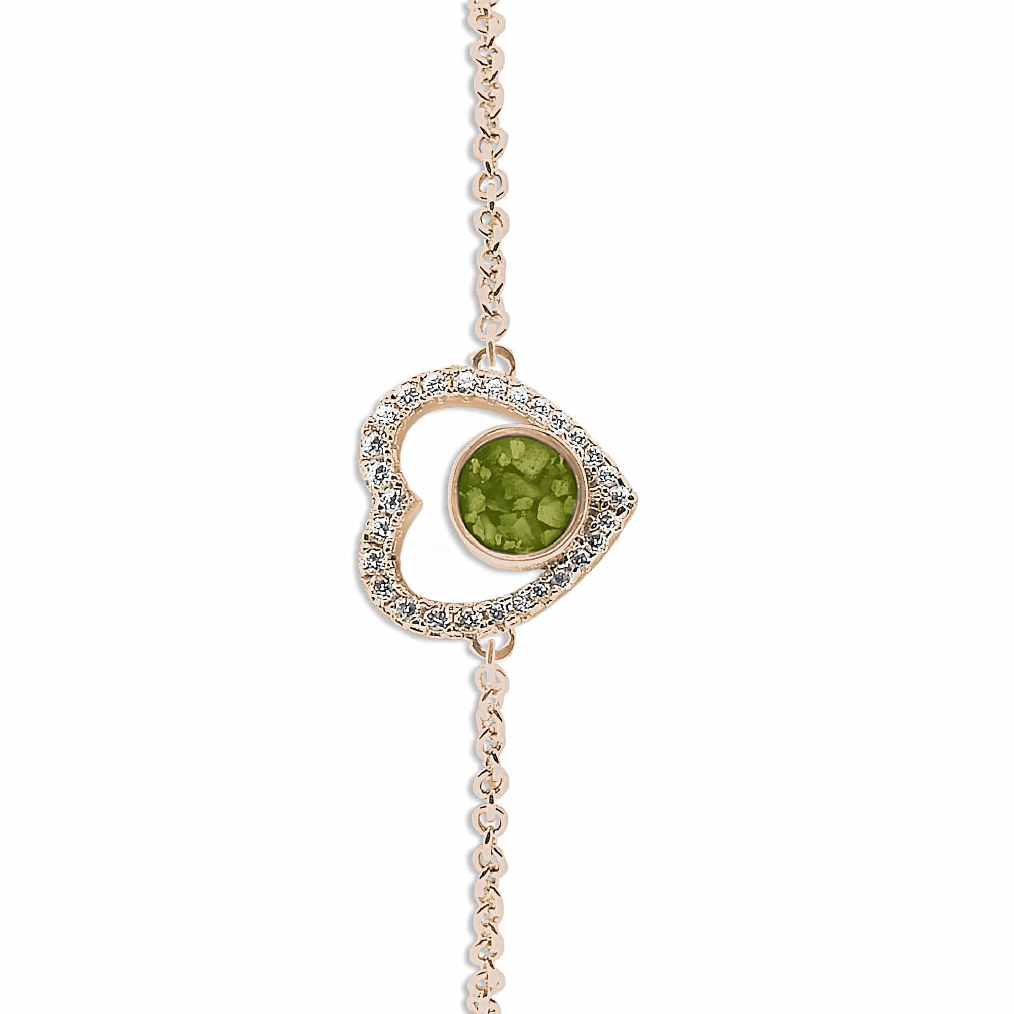 EverWith Ladies Forever Memorial Ashes Bracelet with Fine Crystals 9k Rose Gold Green