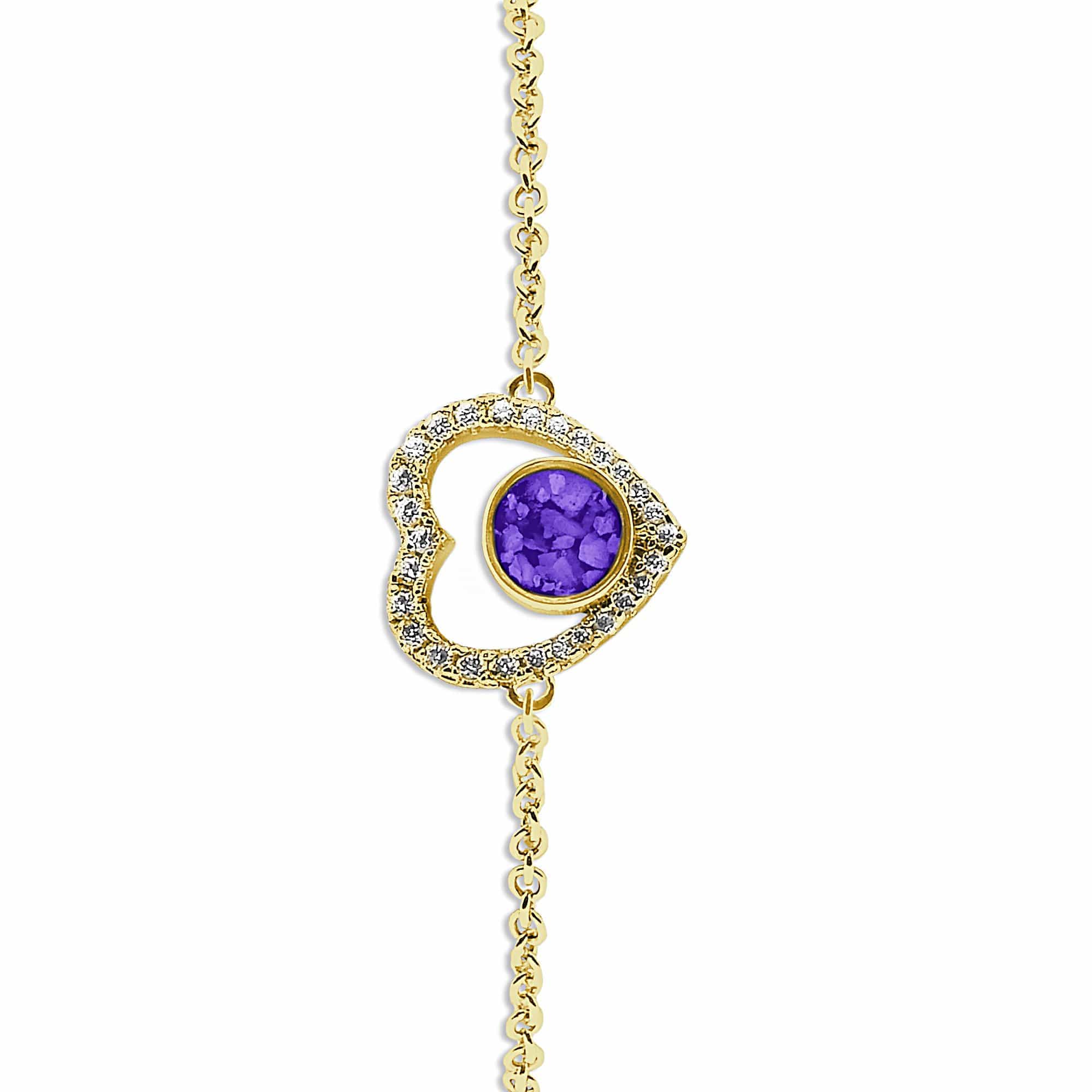 EverWith Ladies Forever Memorial Ashes Bracelet with Fine Crystals 9k Yellow Gold Purple