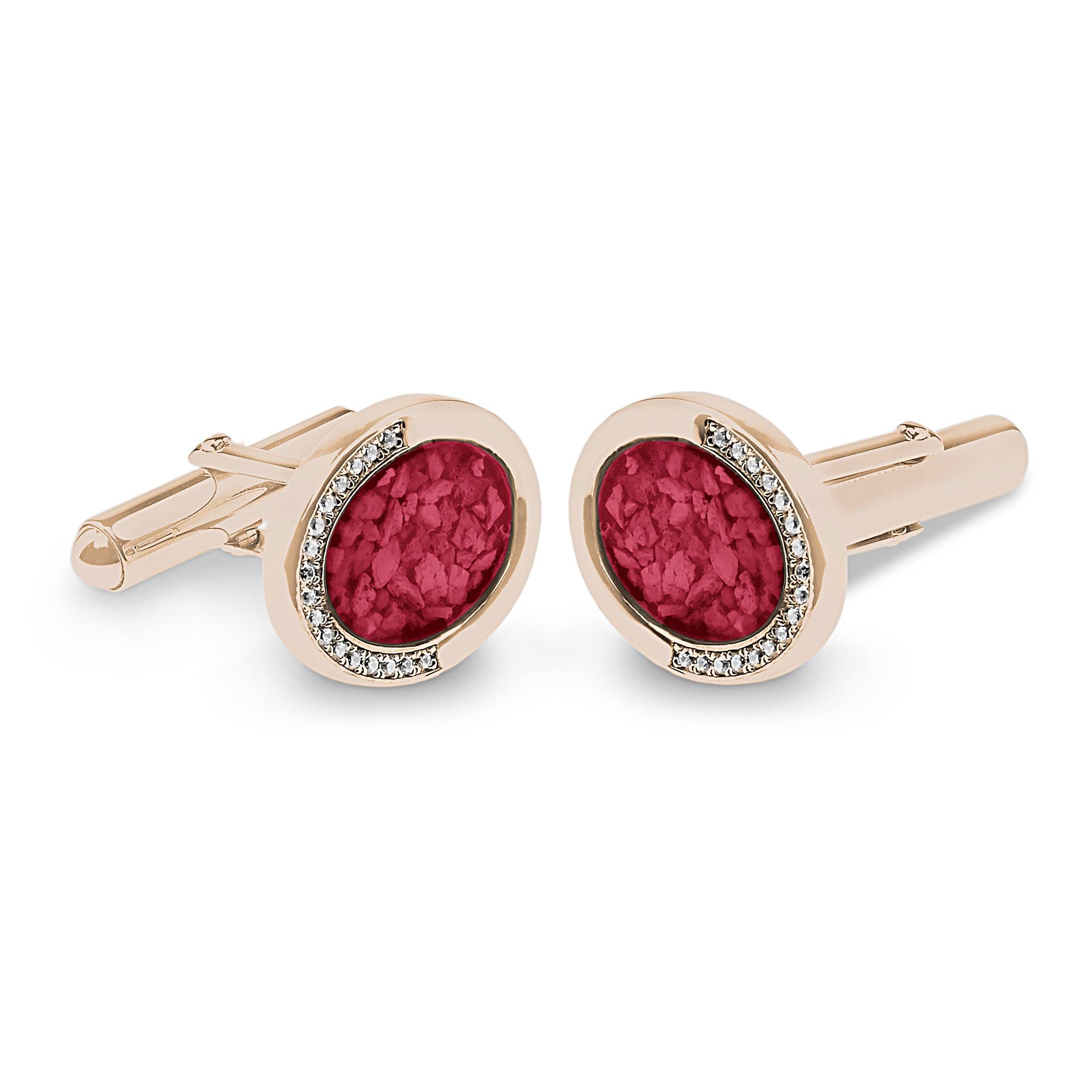 EverWith Gents Fancy Oval Memorial Ashes Cufflinks with Fine Crystals 9k Rose Gold Red