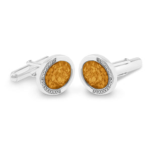 EverWith Gents Fancy Oval Memorial Ashes Cufflinks with Fine Crystals