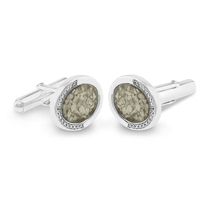 EverWith Gents Fancy Oval Memorial Ashes Cufflinks with Fine Crystals