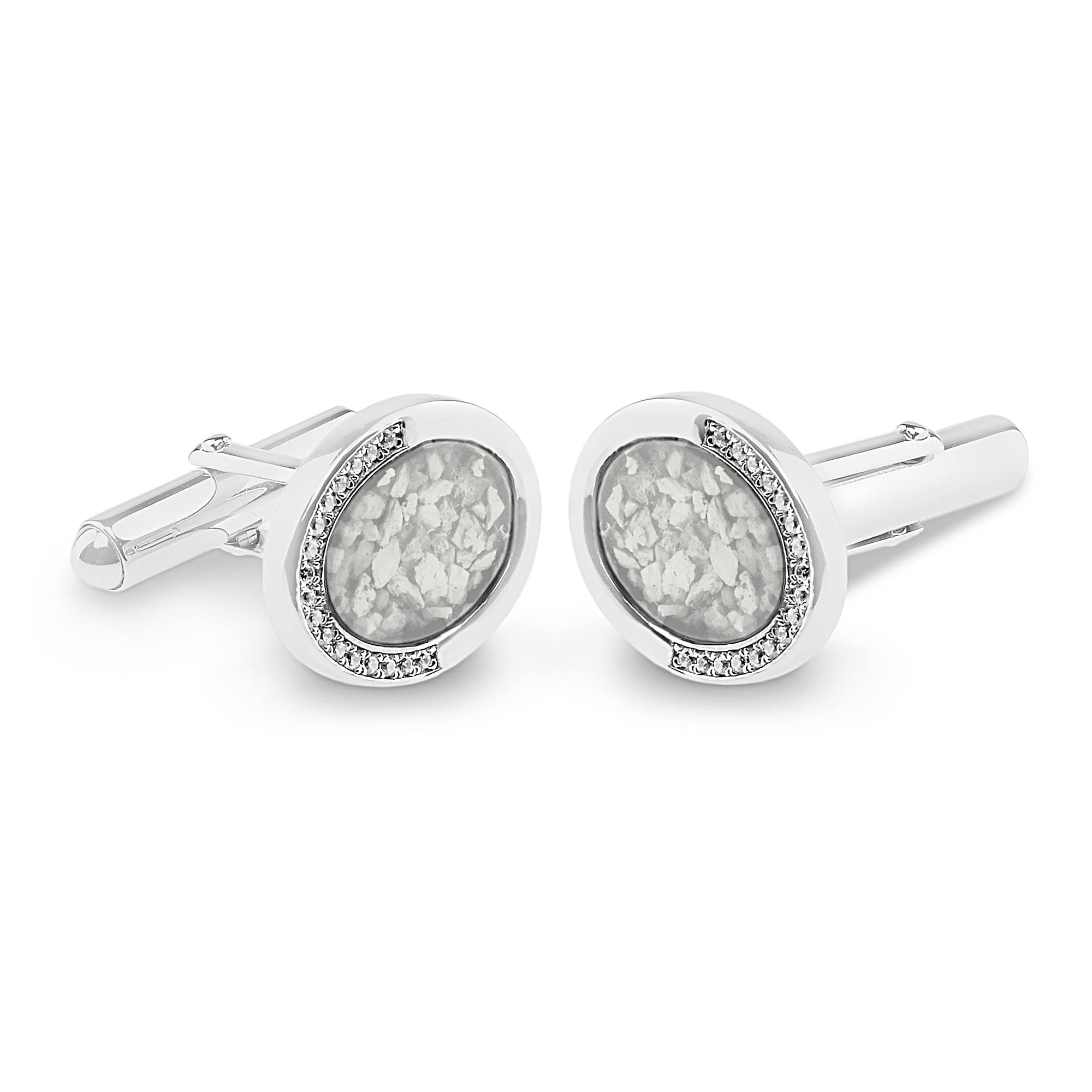 EverWith Gents Fancy Oval Memorial Ashes Cufflinks with Fine Crystals White
