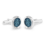 EverWith Gents Fancy Round Memorial Ashes Cufflinks with Fine Crystals Blue