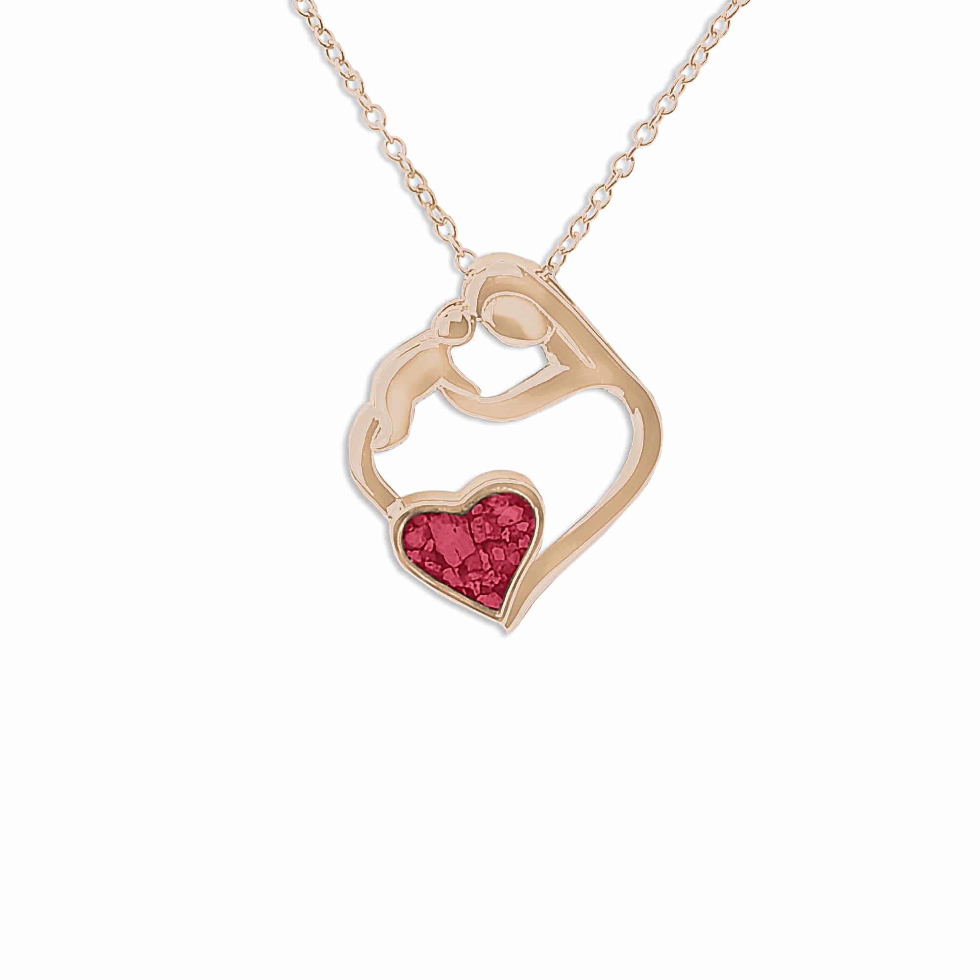 EverWith Ladies Mother and Child Memorial Ashes Pendant 9k Rose Gold Red