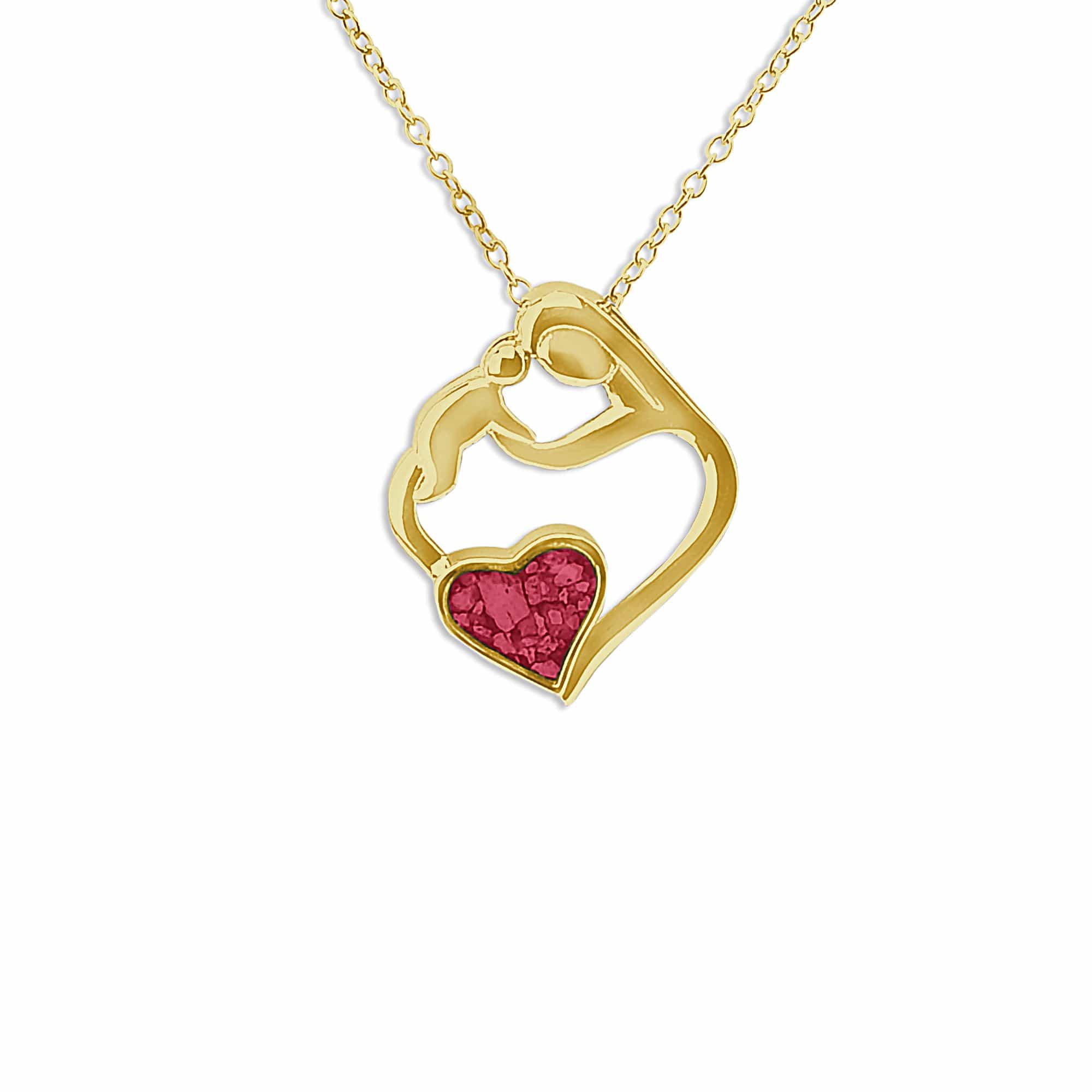 EverWith Ladies Mother and Child Memorial Ashes Pendant 9k Yellow Gold Red