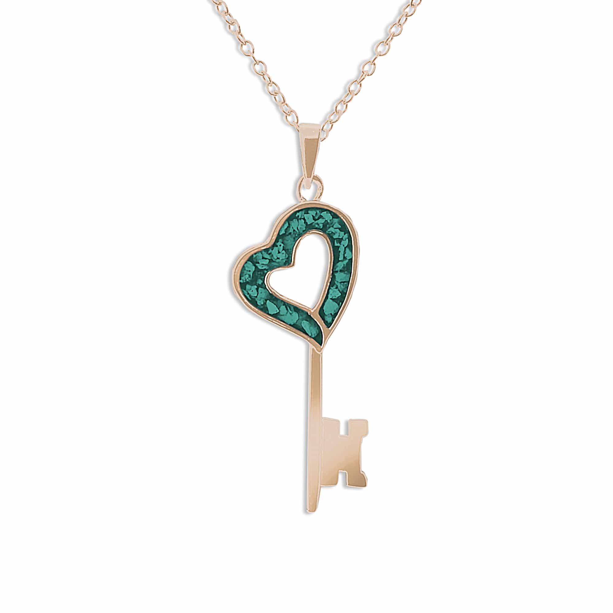 EverWith Ladies Key Memorial Ashes Pendant 9k Rose Gold Aqua