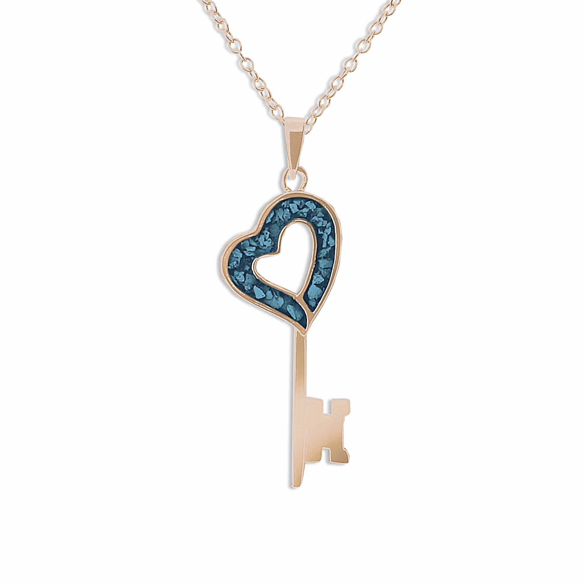 EverWith Ladies Key Memorial Ashes Pendant 9k Rose Gold Blue