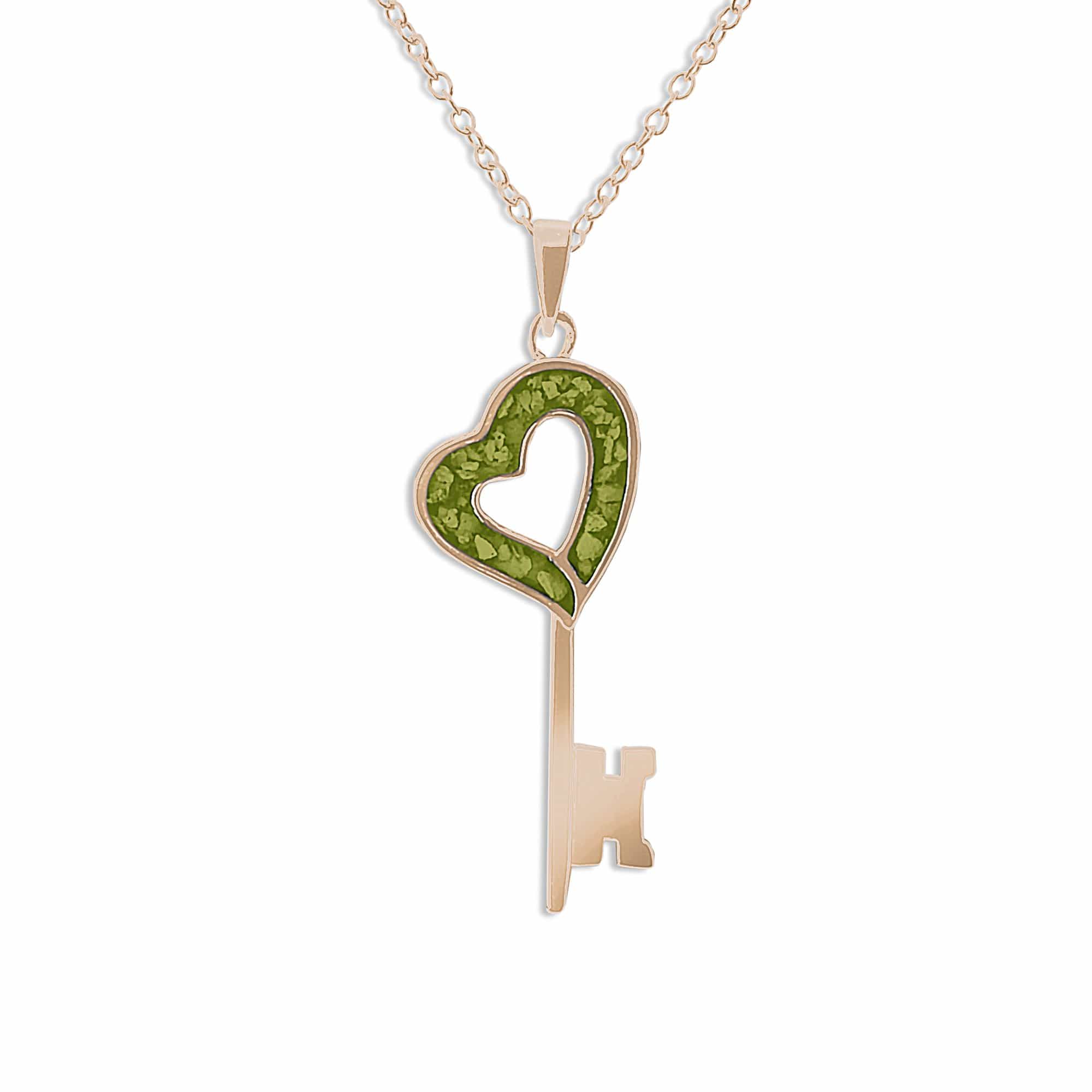 EverWith Ladies Key Memorial Ashes Pendant 9k Rose Gold Green