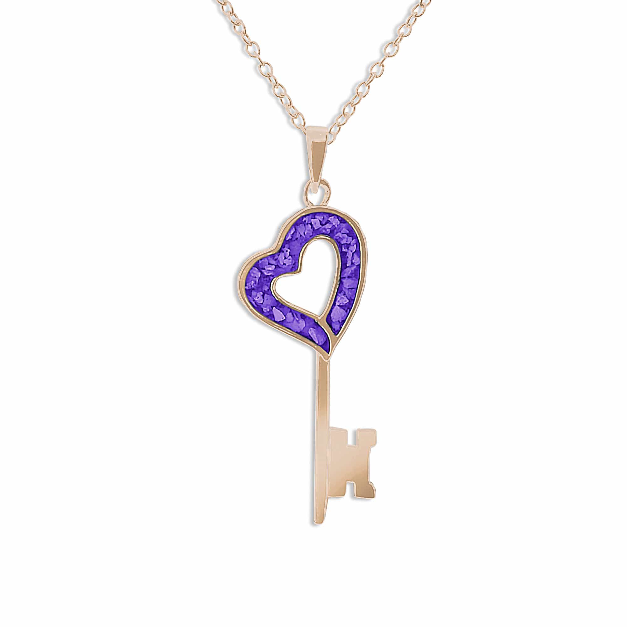 EverWith Ladies Key Memorial Ashes Pendant 9k Rose Gold Purple