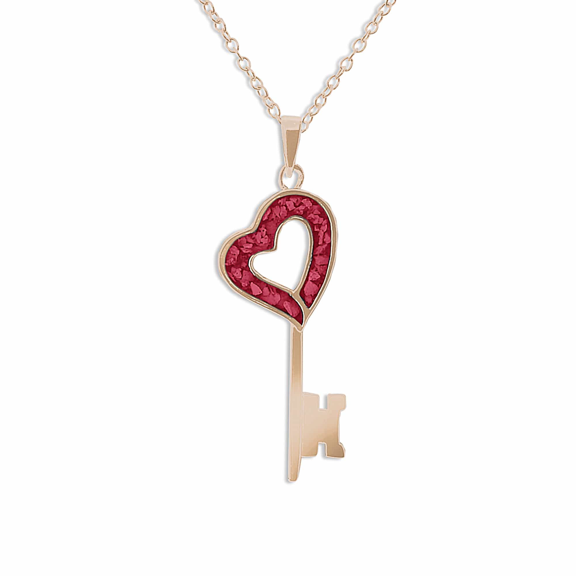 EverWith Ladies Key Memorial Ashes Pendant 9k Rose Gold Red