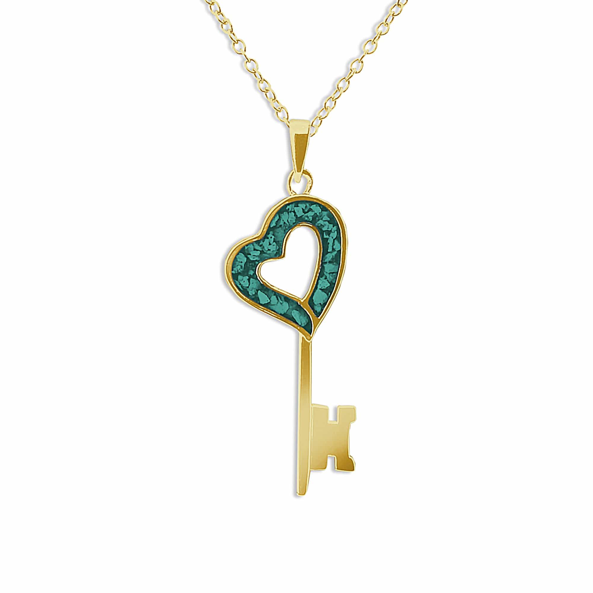 EverWith Ladies Key Memorial Ashes Pendant 9k Yellow Gold Aqua