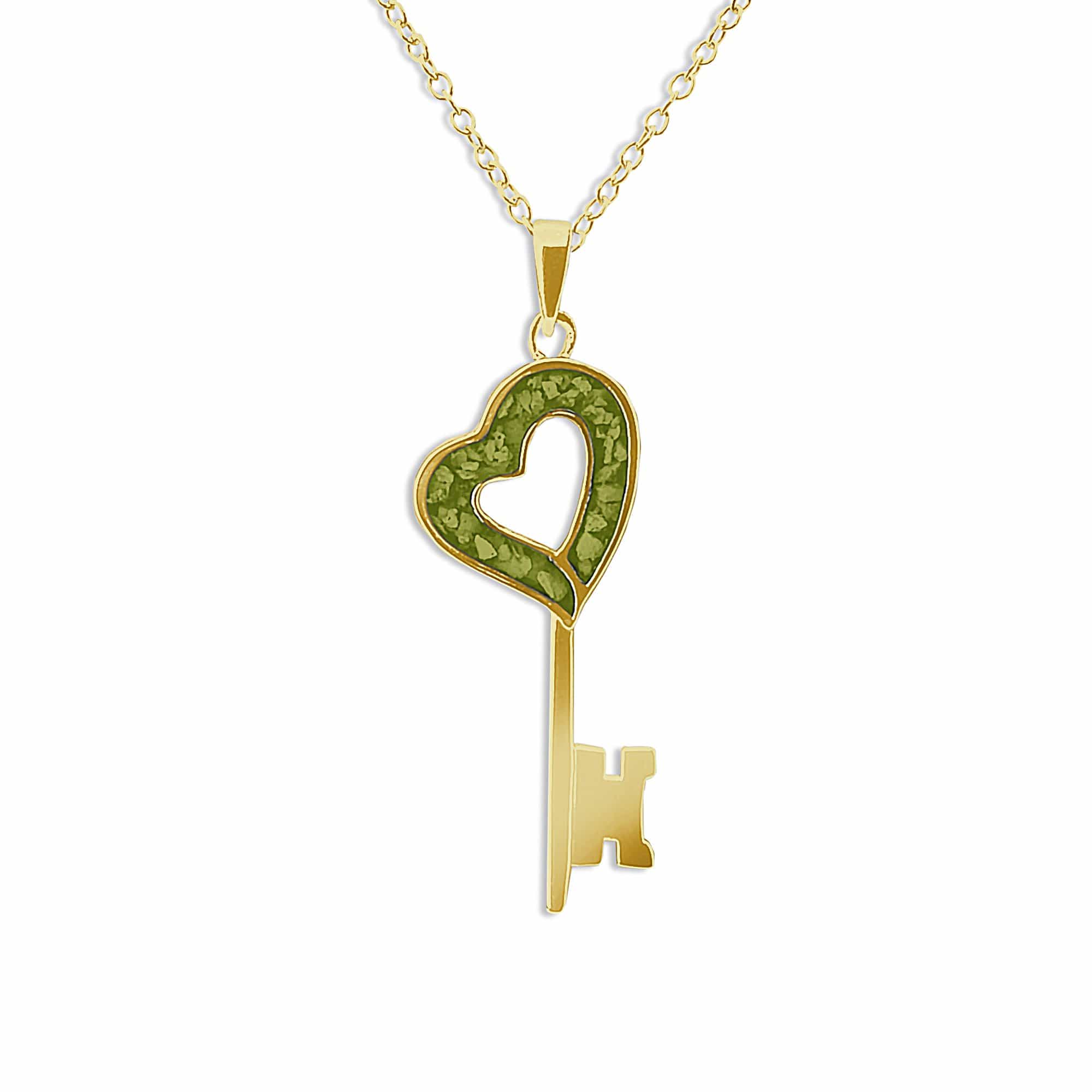 EverWith Ladies Key Memorial Ashes Pendant 9k Yellow Gold Green