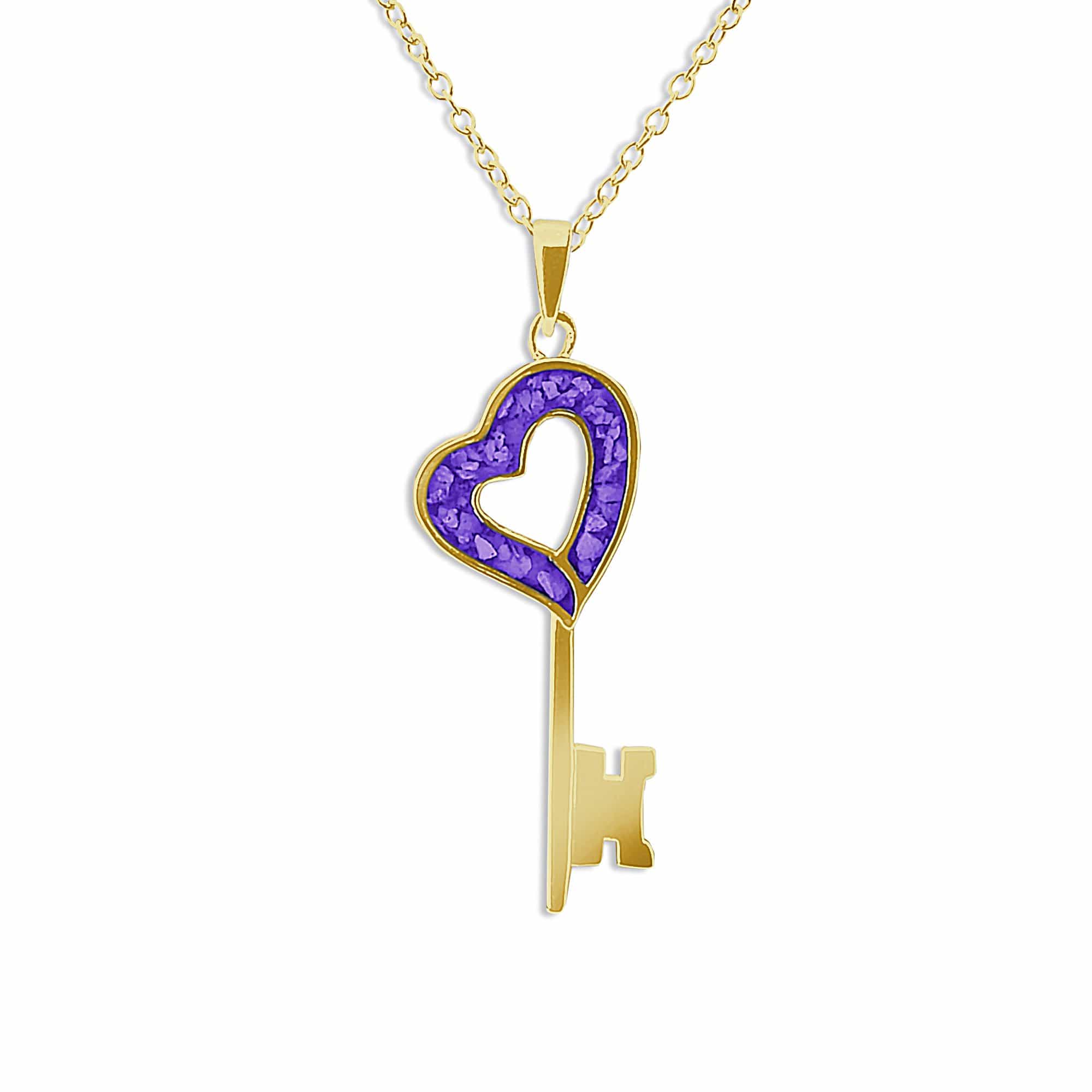 EverWith Ladies Key Memorial Ashes Pendant 9k Yellow Gold Purple