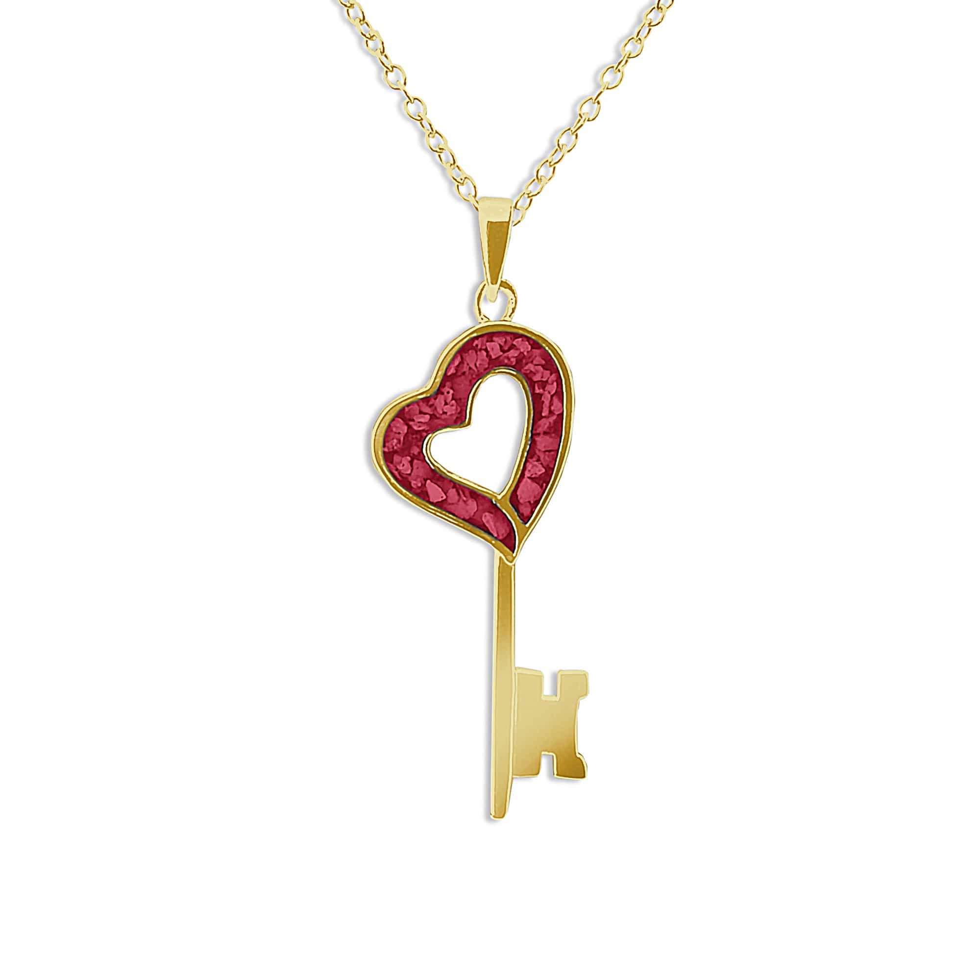 EverWith Ladies Key Memorial Ashes Pendant 9k Yellow Gold Red