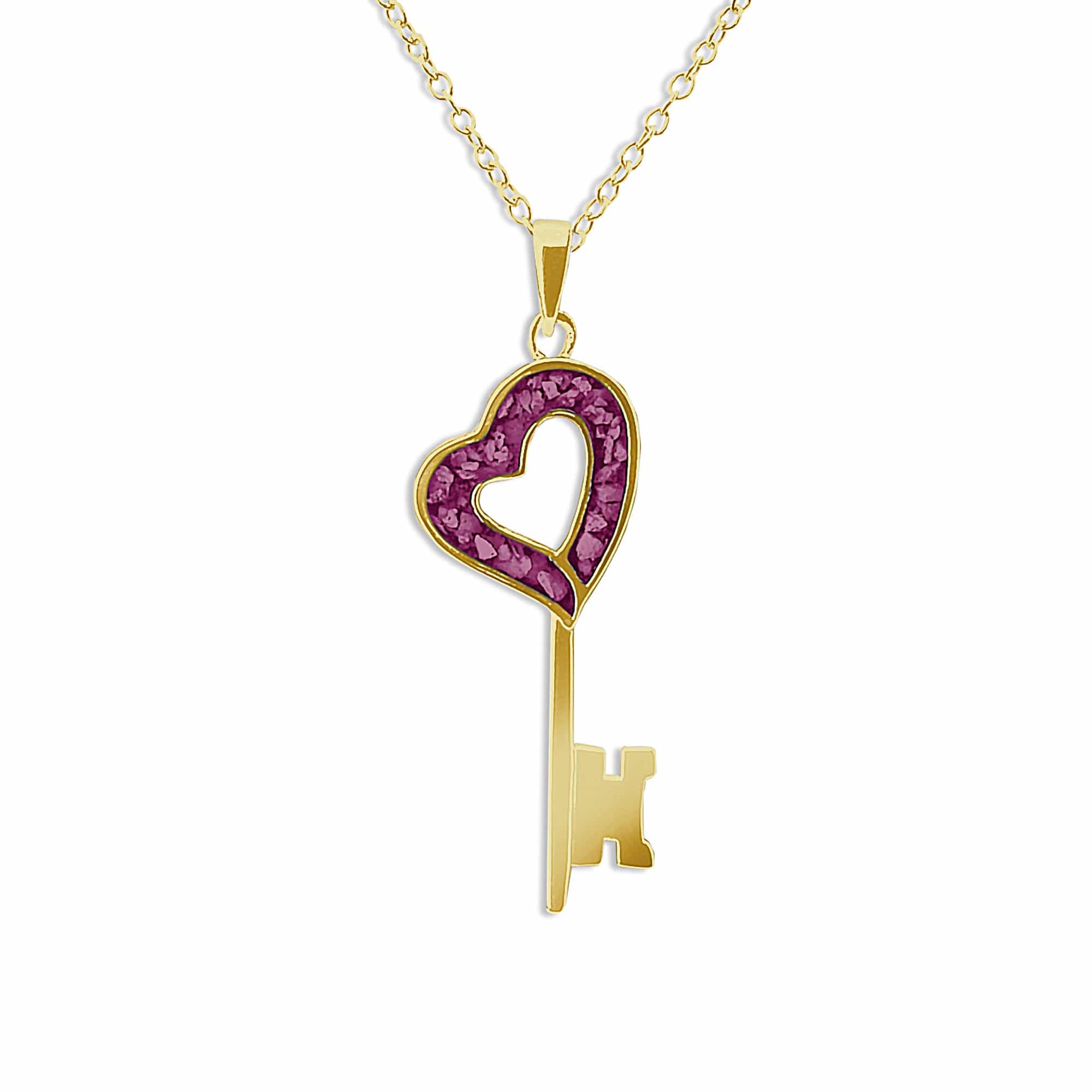 EverWith Ladies Key Memorial Ashes Pendant 9k Yellow Gold Violet