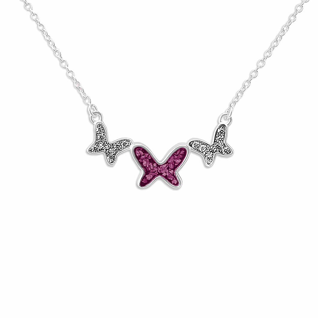 EverWith Ladies Butterflies Memorial Ashes Necklace with Fine Crystals