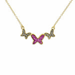 EverWith Ladies Butterflies Memorial Ashes Necklace with Fine Crystals 9k Yellow Gold Pink