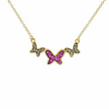 EverWith Ladies Butterflies Memorial Ashes Necklace with Fine Crystals 9k Yellow Gold Pink