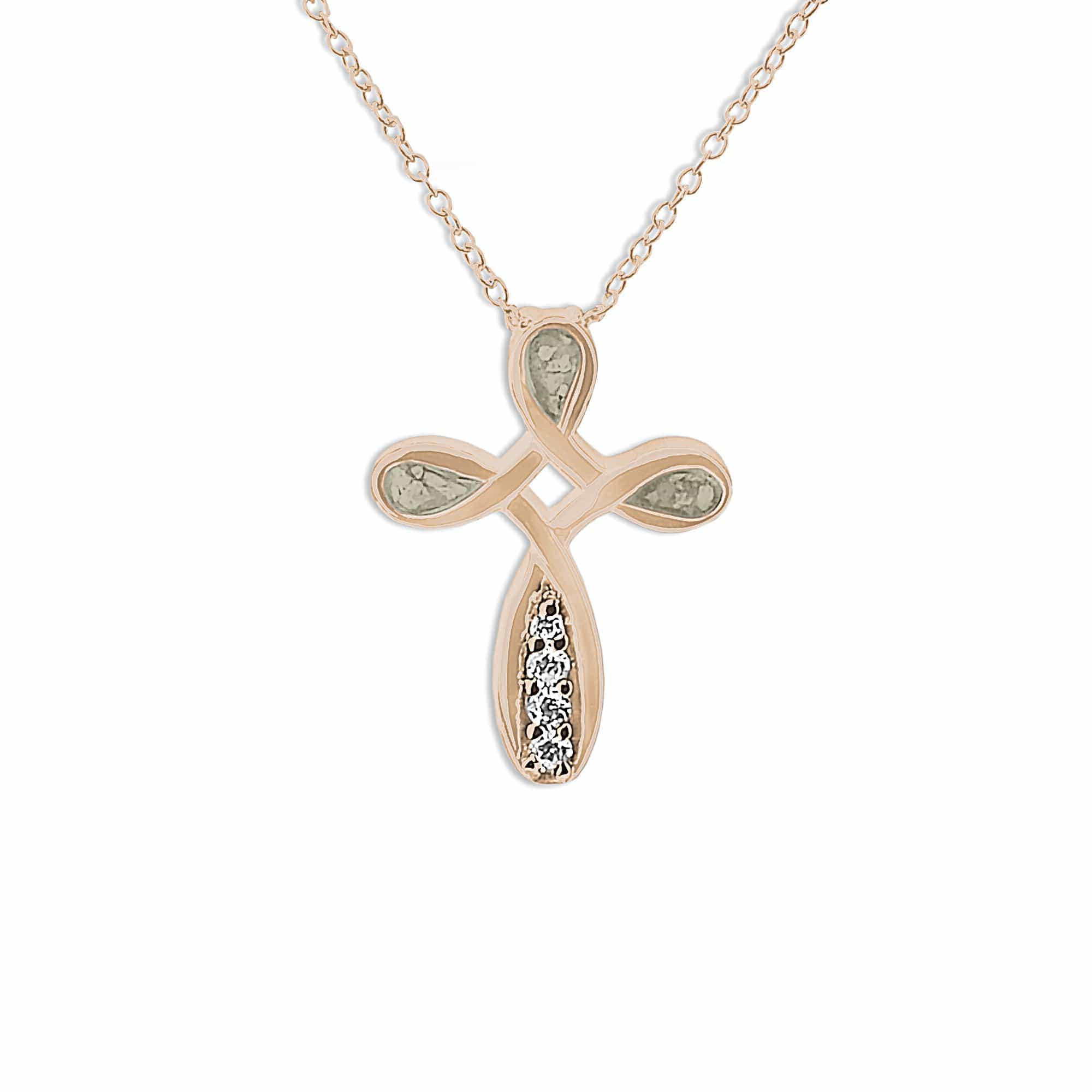 EverWith Unisex Celtic Cross Memorial Ashes Pendant with Fine Crystals 9k Rose Gold Transparent