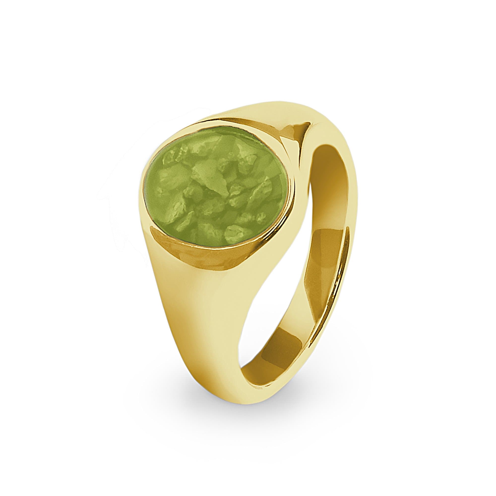 EverWith Unisex Shield Memorial Ashes Ring 9k Yellow Gold Green