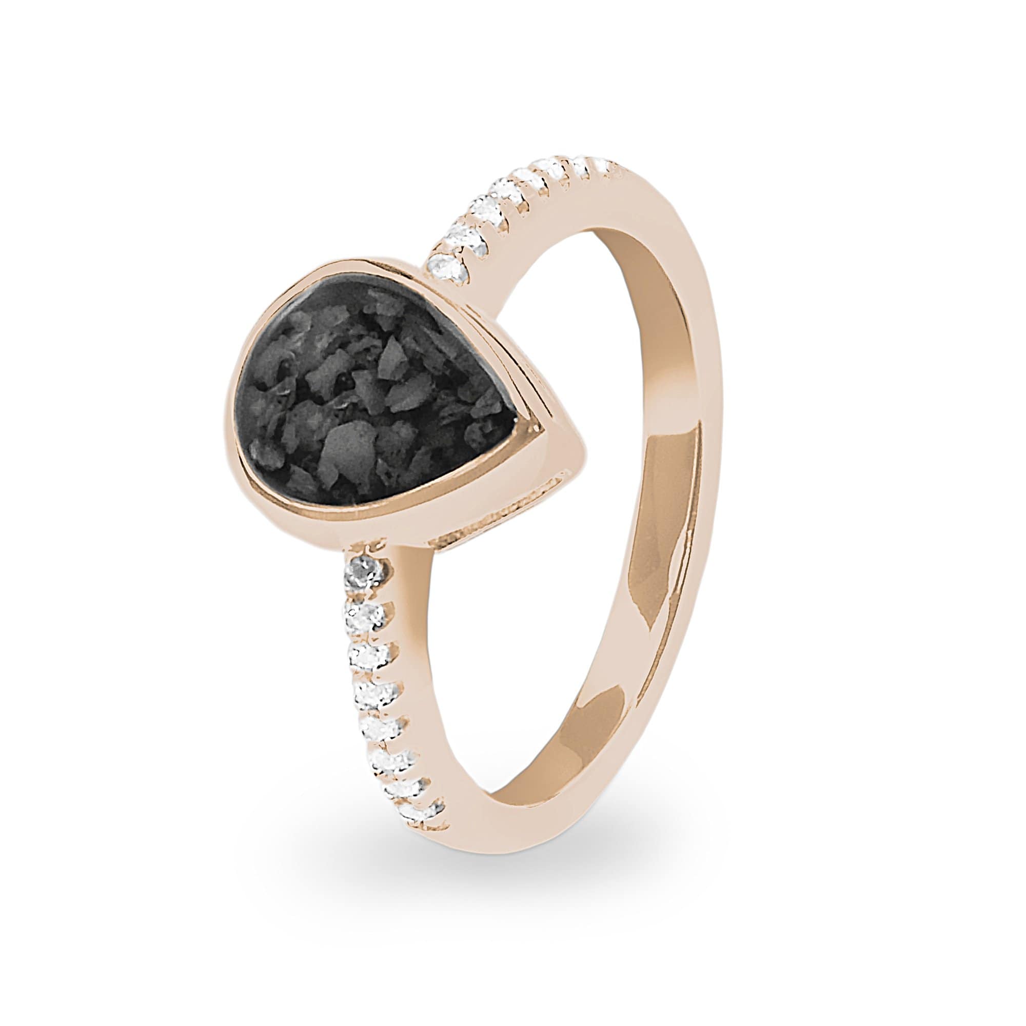 EverWith Ladies Teardrop Memorial Ashes Ring 9k Rose Gold Black