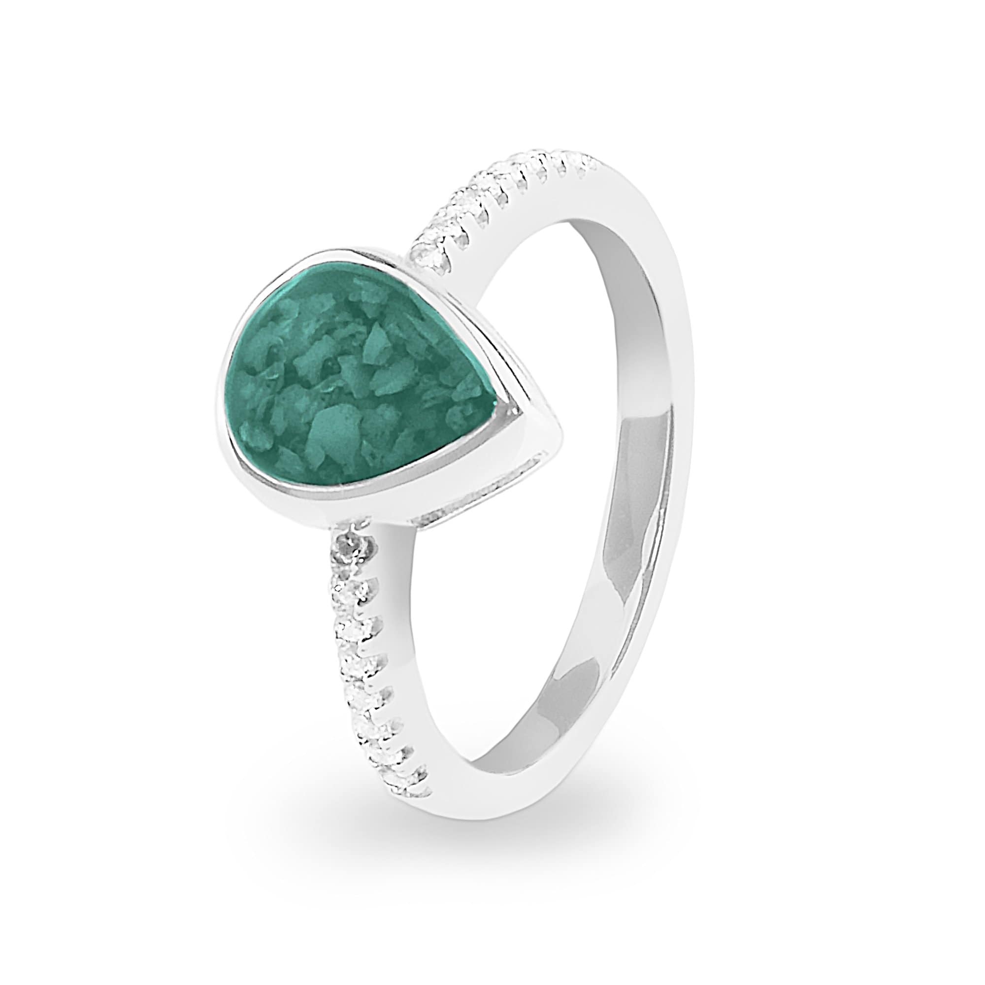 EverWith Ladies Teardrop Memorial Ashes Ring Aqua