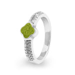 EverWith Ladies Clover Memorial Ashes Ring with Fine Crystals Green