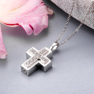 EverWith Self-fill Cross Memorial Ashes Pendant with Crystals