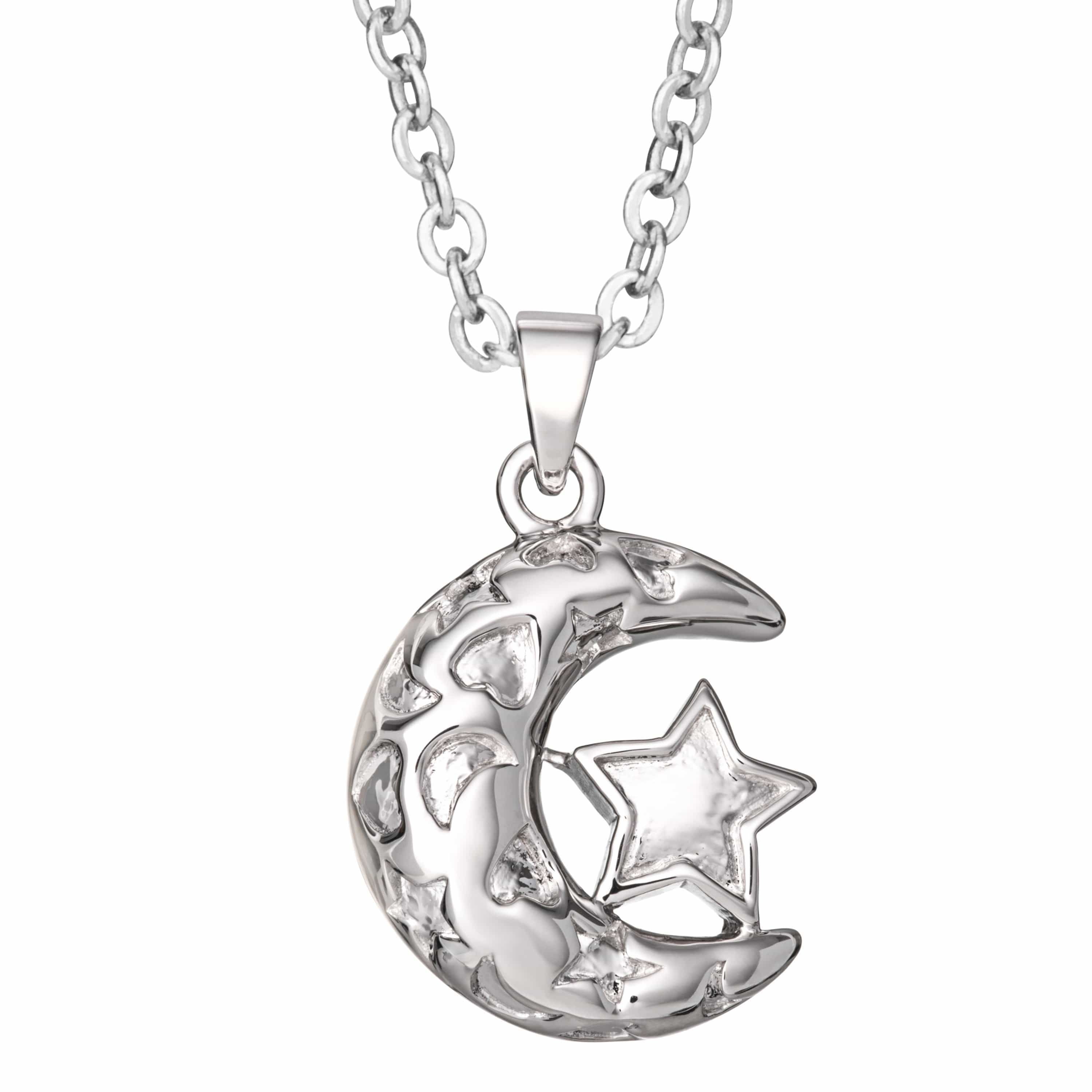 EverWith Self-fill Moon and Stars Memorial Ashes Pendant 9k White Gold Fill