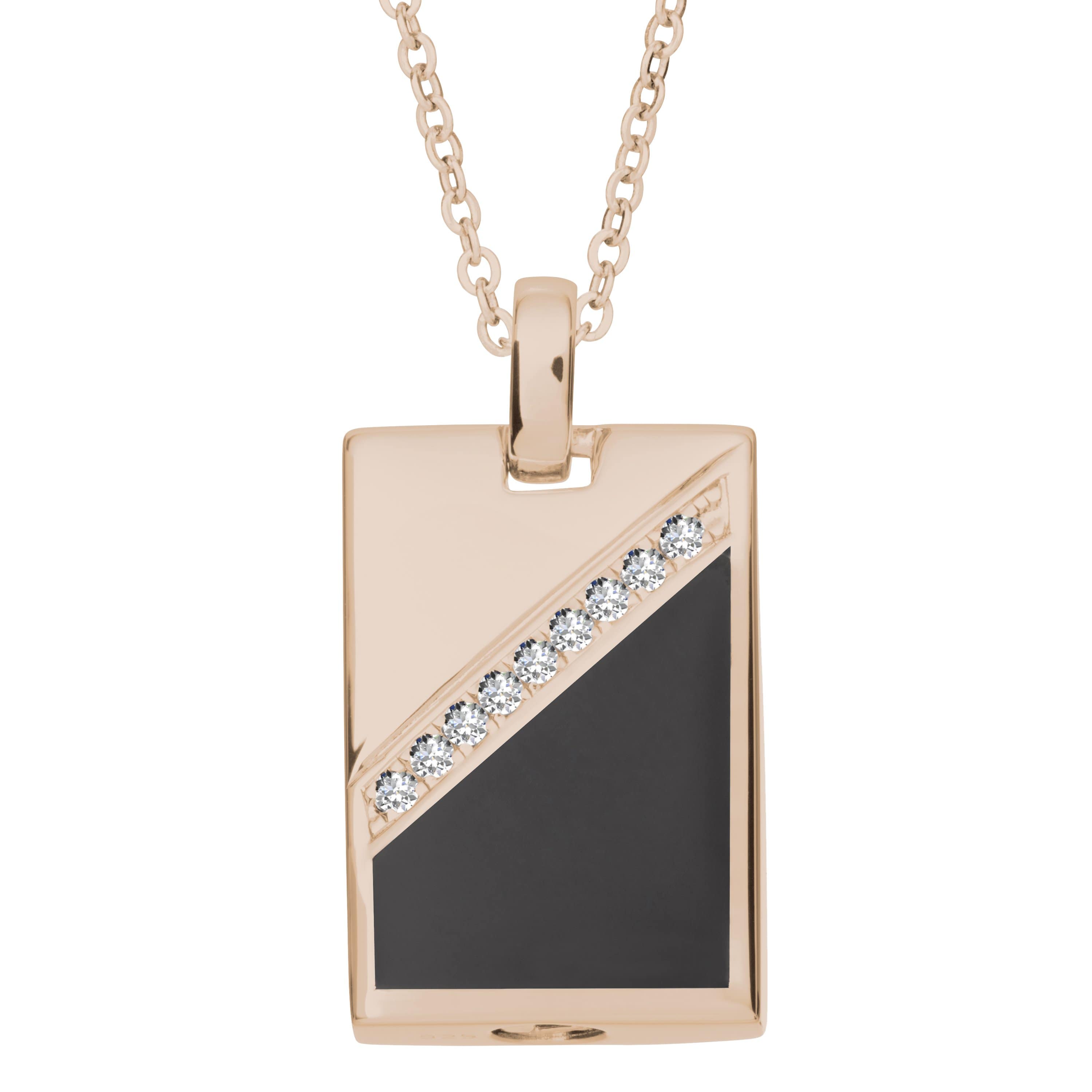EverWith Self-fill Black Dog Tag Memorial Ashes Pendant with Crystals 9k Rose Gold