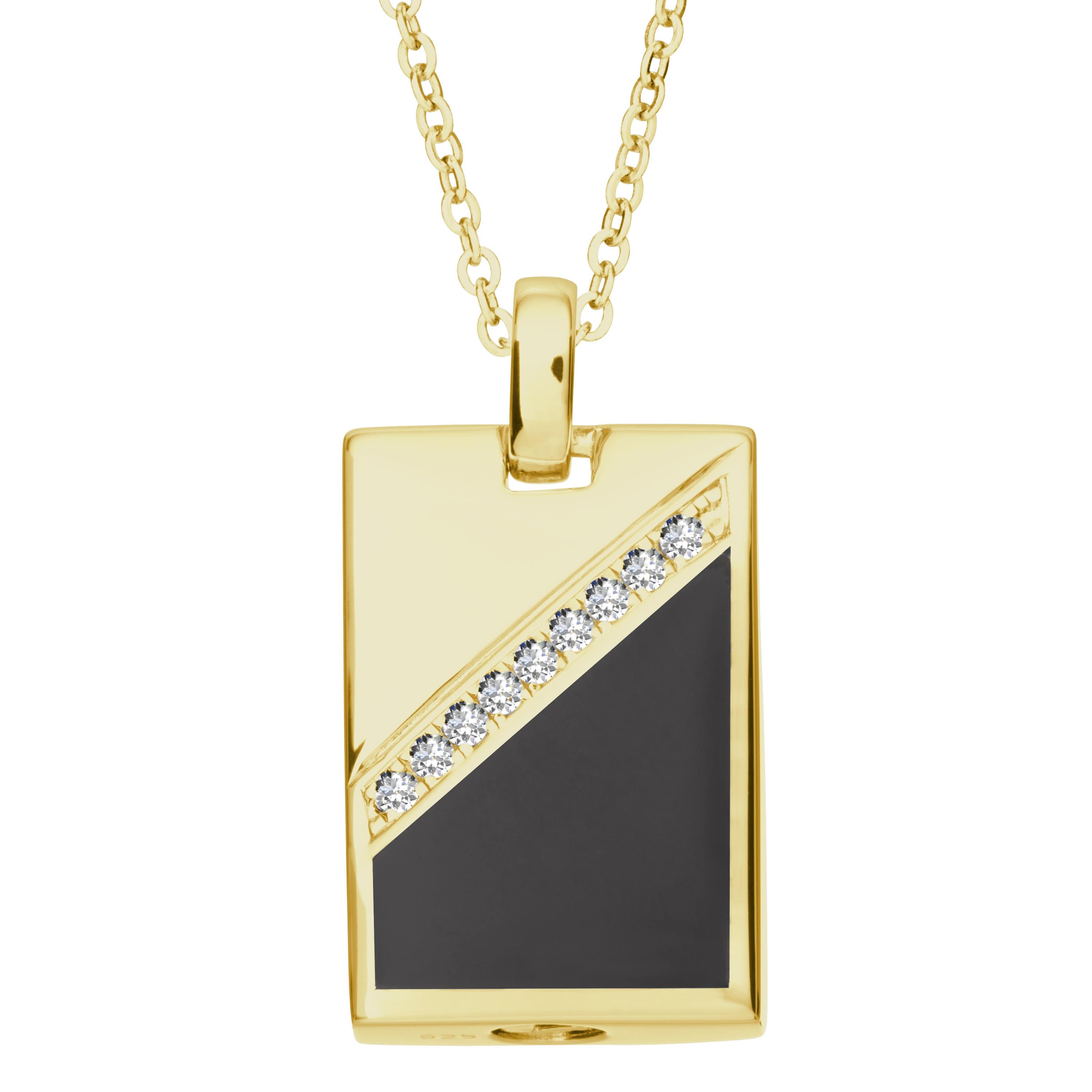 EverWith Self-fill Black Dog Tag Memorial Ashes Pendant with Crystals 9k Yellow Gold