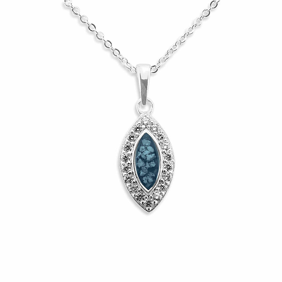 Marquise Sterling Silver memorial pendant with blue resin and fine crystals